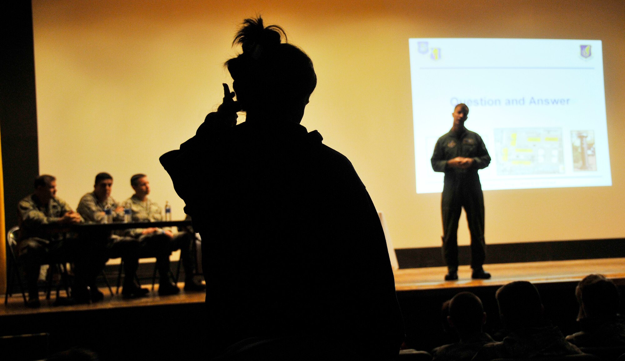 MISAWA AIR BASE, Japan -- Col. Robert Craig, 35th Fighter Wing vice commander, answers questions at a town hall meeting covering tobacco use Feb. 17, 2009.  The use of tobacco products in Misawa Air Base facilities, such as family housing, dormitories and Army Air Force Exchange will be discontinued with a three-phase program.  (U.S. Air Force photo by Senior Airman Chad Strohmeyer)