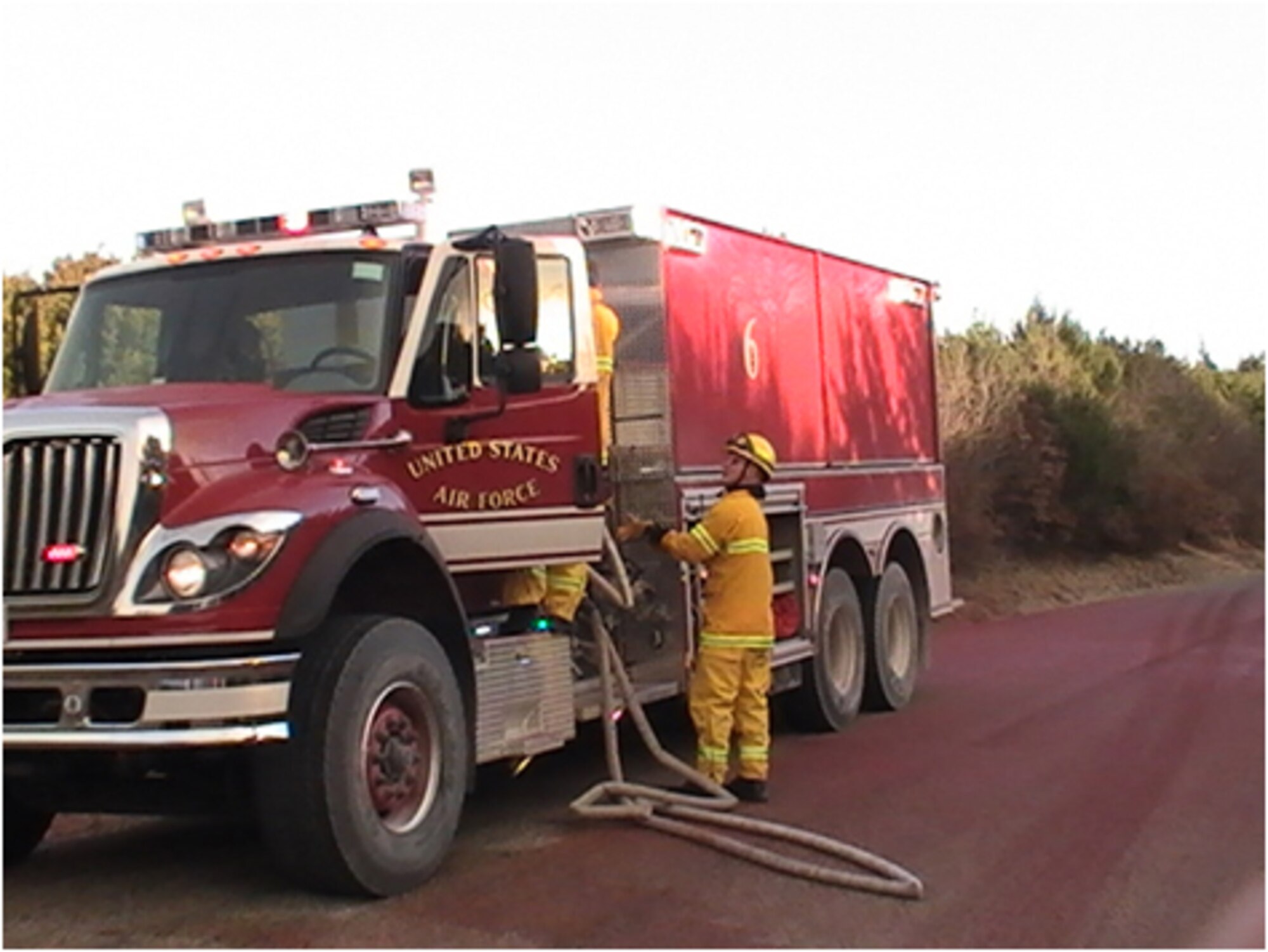 WEST TEXAS - Dyess firefighters responded to a call for all available personnel and equipment during a 4,000 acre fire 25 miles west of Dyess Air Force Base, Feb. 26. More than 15 local and state agencies along with 11 Dyess fire fighters helped fight the wood land fire. Due to the successful response of the combined fire forces no homes were destroyed. (Courtesy photo)