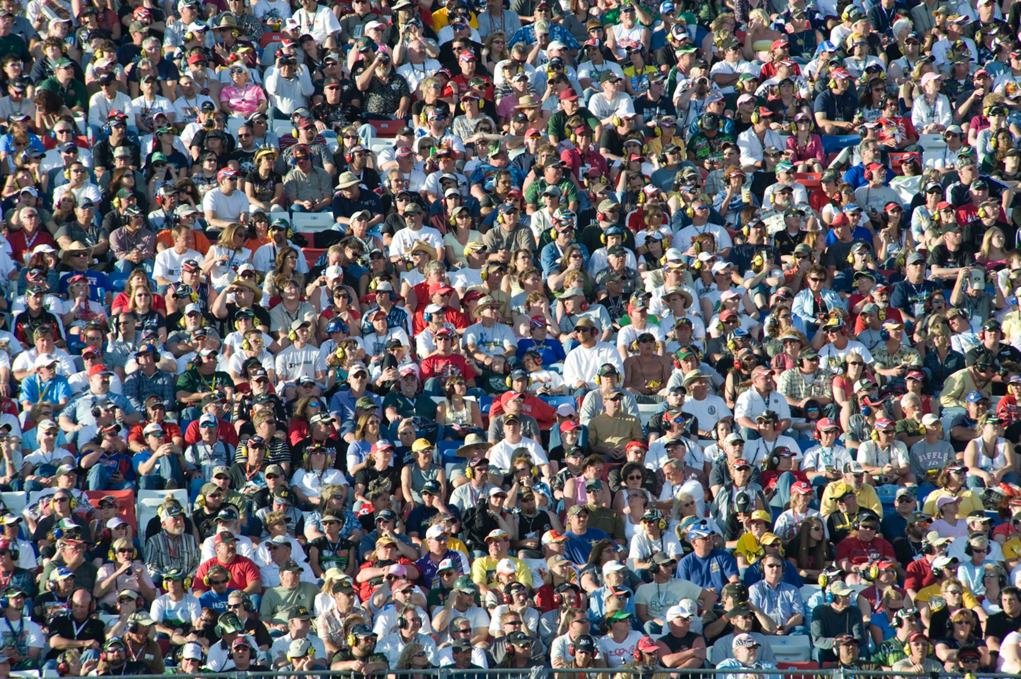 The Air Force was on display March 1 in front of about 200,000 race fans packed into the Las Vegas Motor Speedway in Nevada to watch the Shelby 427 Sprint Cup Series race. The Air Force sponsors the No. 43 Dodge driven by Reed Sorenson. Before the race began, a small group of recruits took the oath of enlistment officiated by Lt. Gen. Ronald F. Sams, the Air Force inspector general, and the Air Force Thunderbirds performed a flyover. (U.S. Air Force photo/Master Sgt. Jack Braden)