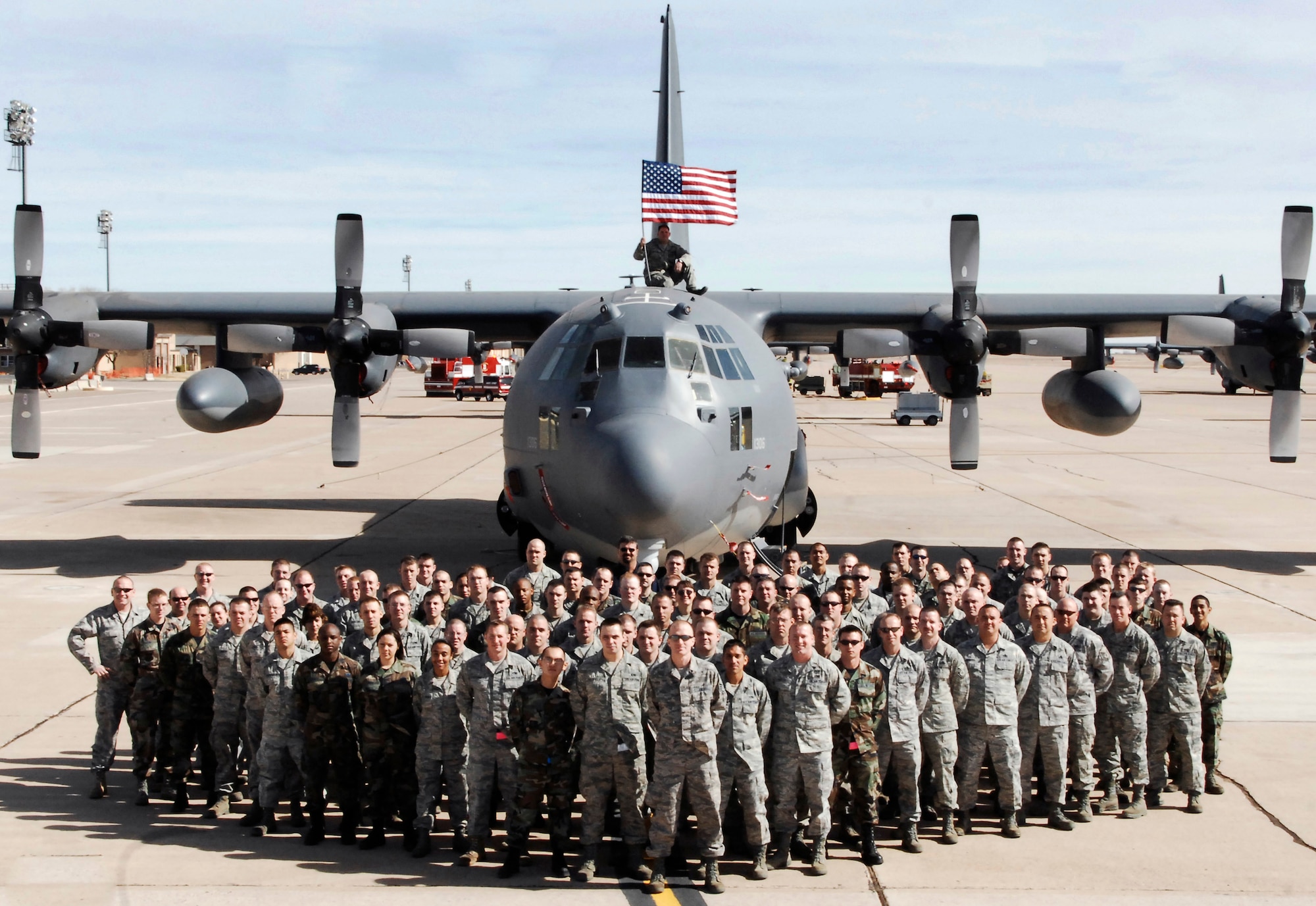 CANNON AIR FORCE BASE, N.M. - Airmen with the 73rd Aircraft Maintenance Unit stand in front of a MC-130W Combat Spear March 2. In early February the crew chiefs of one of the aircraft was launched as a "black letter initial", which meant that the aircraft was launched with zero discrepancies. (U.S. Air Force photo/Airman 1st Class Danielle Martin)