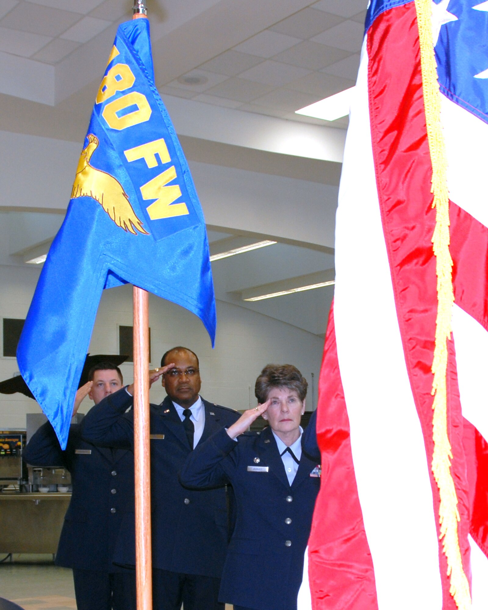 Col. Nancy August, out-going Mission Support Grou Commander and Lt. Col. Trevor Noel, in-coming Mission Support Group Commander