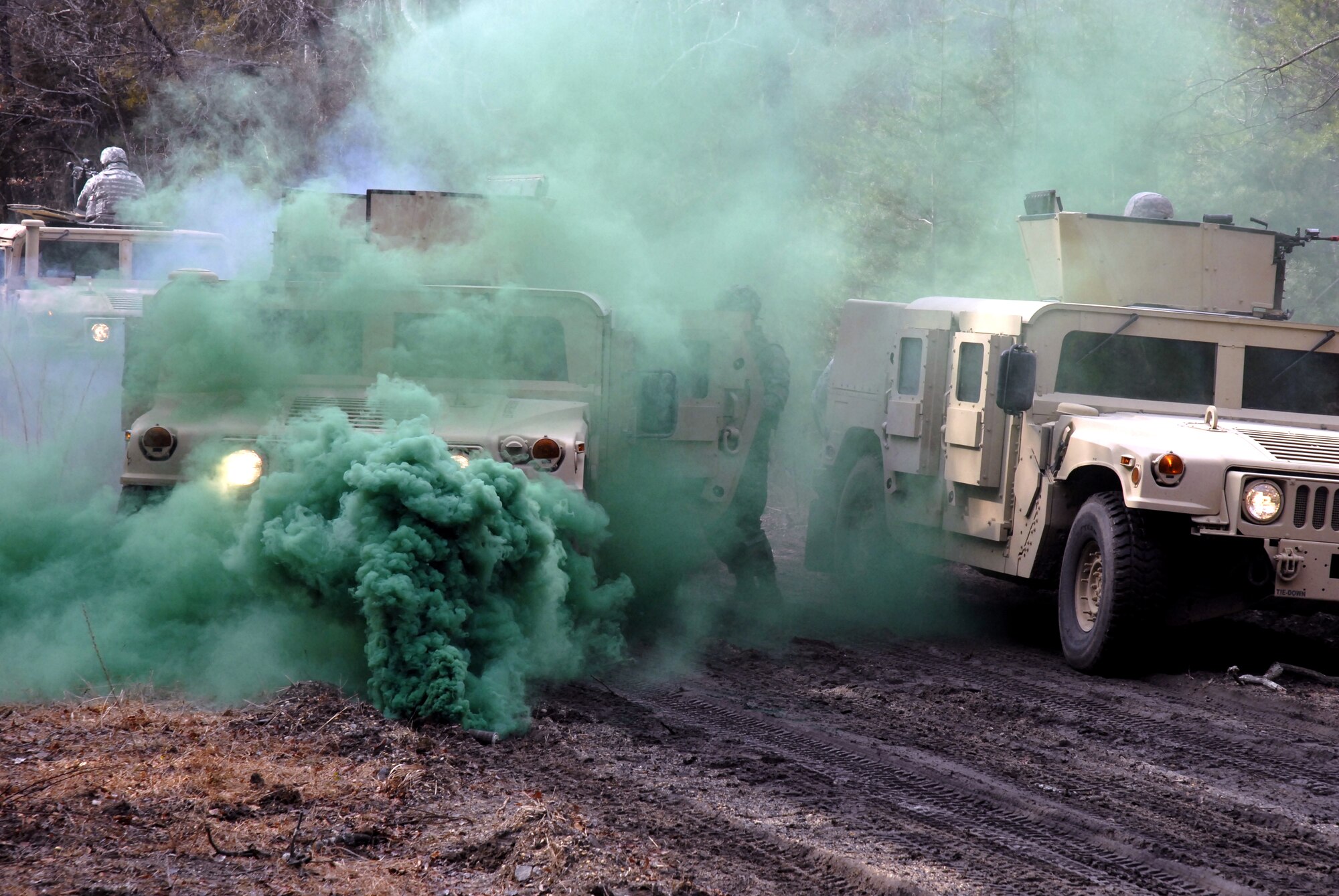 Students in the Air Force Phoenix Warrior Training Course participate in convoy operations training on a Fort Dix, N.J., range on Feb. 27, 2009.  The course, taught by the U.S. Air Force Expeditionary Center's 421st Combat Training Squadron at Fort Dix, N.J., prepares security forces Airmen for upcoming deployments.  (U.S. Air Force Photo/Staff Sgt. Paul R. Evans)