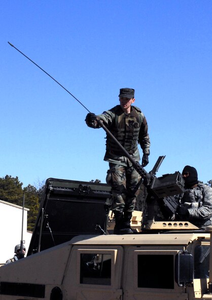 Students in the Air Force Phoenix Warrior Training Course prepare to move out for live-fire convoy operations training on a Fort Dix, N.J., range on Feb. 25, 2009.  The course, taught by the U.S. Air Force Expeditionary Center's 421st Combat Training Squadron at Fort Dix, N.J., prepares security forces Airmen for upcoming deployments.  (U.S. Air Force Photo/Staff Sgt. Paul R. Evans)