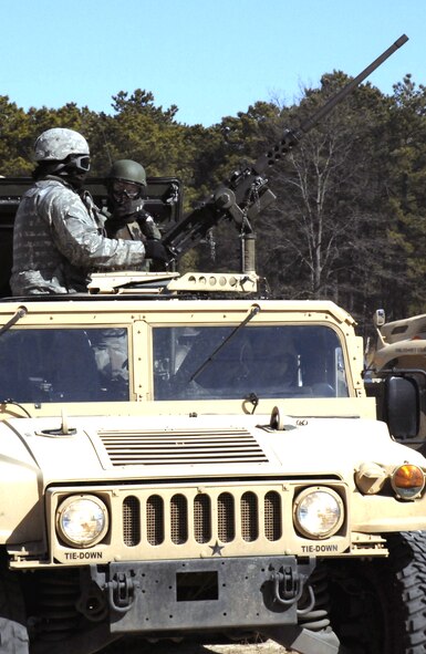 Students in the Air Force Phoenix Warrior Training Course prepare to move out for live-fire convoy operations training on a Fort Dix, N.J., range on Feb. 25, 2009.  The course, taught by the U.S. Air Force Expeditionary Center's 421st Combat Training Squadron at Fort Dix, N.J., prepares security forces Airmen for upcoming deployments.  (U.S. Air Force Photo/Staff Sgt. Paul R. Evans)