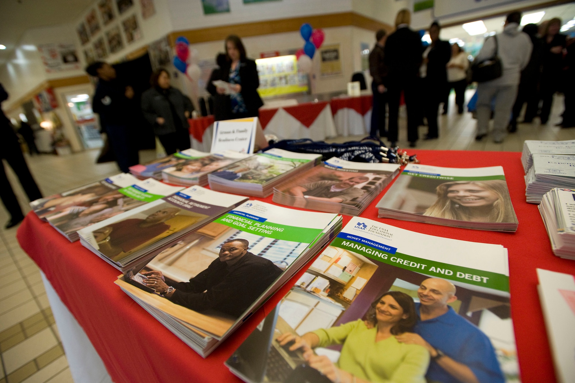 MISAWA AIR BASE, Japan -- Informational brochures line a display table at the base exchange March 2, 2009. The brochures provided information about the many programs available to help servicemembers meet their savings goals. (U.S. Air Force photo by Staff Sgt. Samuel Morse)