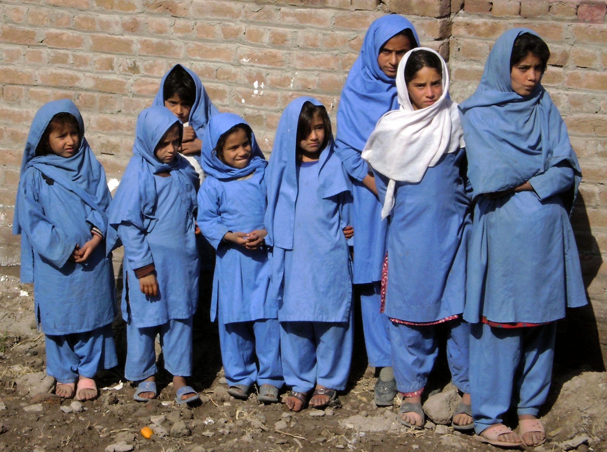 A group of school girls waits to be seen by American medics Feb. 24 at the Hope of Mother Clinic in the Surkh Rod District of Afghanistan's Nangarhar province. (U.S. Air Force photo/Capt. Dustin Hart) 
