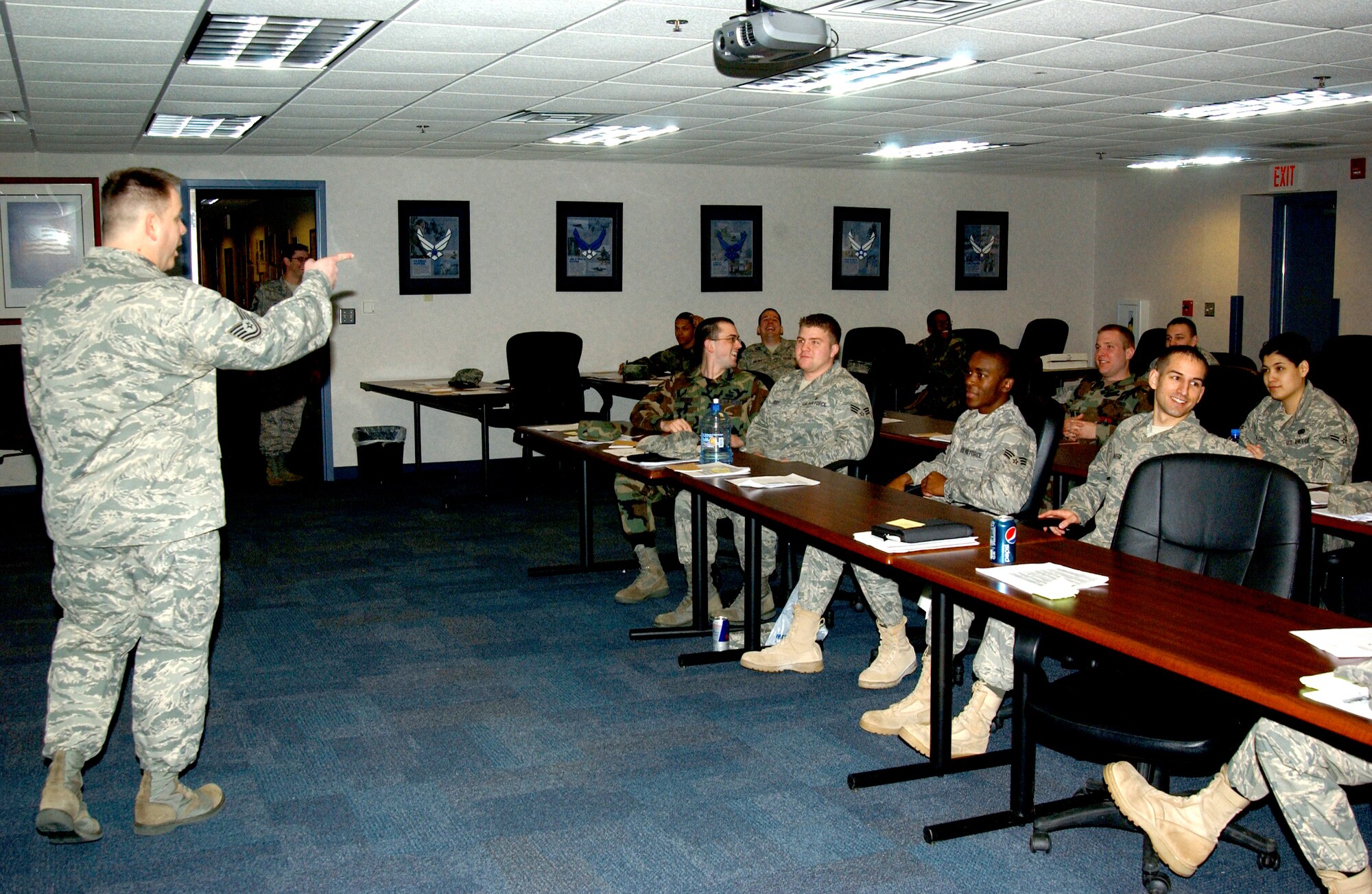 SCOTT AIR FORCE BASE, Ill. --Tech. Sgt. Brent Whitby, 375th Medical Group Pathology flight quality assurance coordinator, briefs Airman Enhancement Program students on the benefits and importance of networking. Airmen learned several other skills similar to networking to help them in their Air Force career. (U.S. Air Force photo/Airman 1st Class Amber Kelly-Woodward)