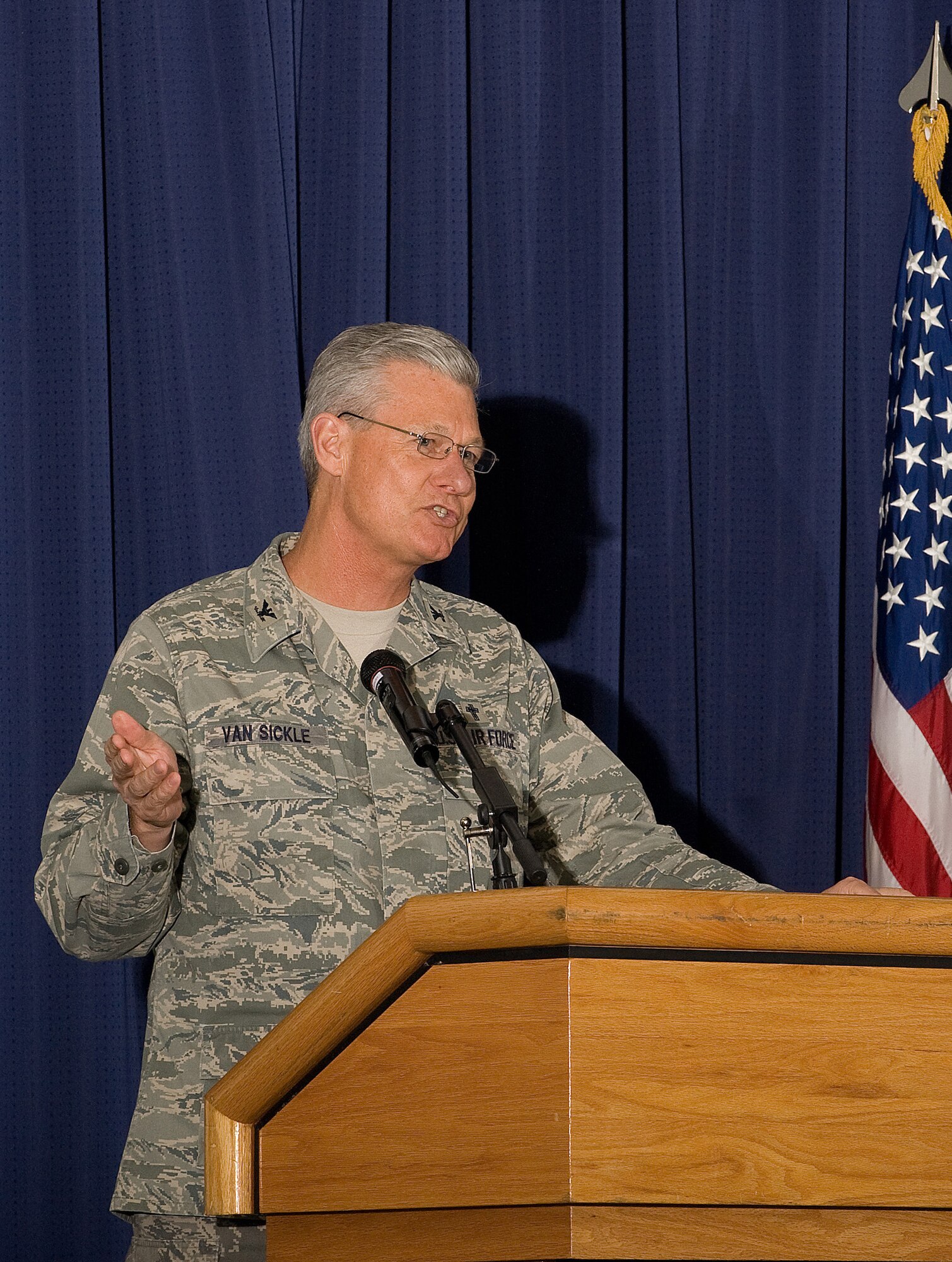 Chaplain (Col.) Brian Van Sickle, Command Chaplain of Air Mobility Command, was the guest speaker at the National Prayer Luncheon Feb. 24 at the Landings Club. (U.S. Air Force photo/ Airman 1st Class Shen-Chia Chu)