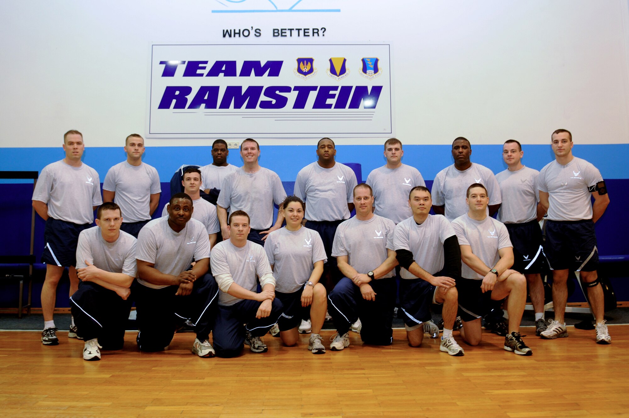 Airmen of the 1st Combat Communications Squadron work out using the Total Fitness program as part of their physical training Feb. 27, 2009, at Ramstein Air Base. The 1st Combat Communications Squadron has increased their overall squadron PT score by six points. (U.S. Air Force photo by Airman 1st Class Grovert Fuentes-Contreras)