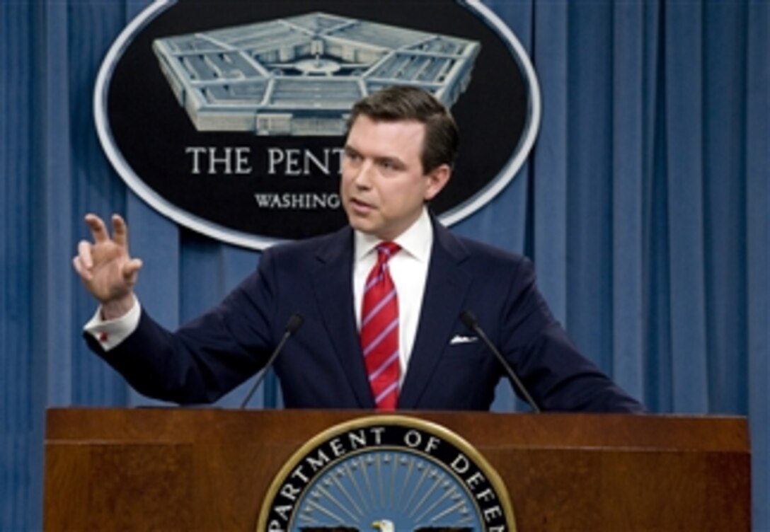 Pentagon Press Secretary Geoff Morrell speaks with reporters during a press conference in the Pentagon on March 5, 2009.  