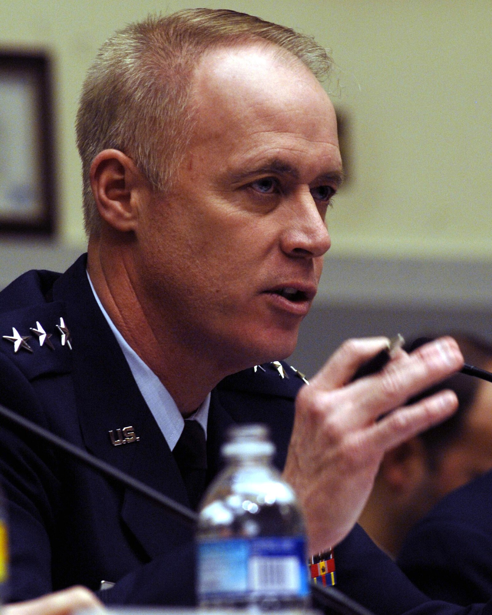 Lt. Gen. Richard Y. Newton III testifies before the House Armed Services Committee Personnel Subcommittee March 2. The general was one of several senior military officials on Capitol Hill to answer questions about recruiting, retention and end strength for the active duty, Reserve and Air National Guard. General Newton is the deputy chief of staff for manpower and personnel. (U.S. Air Force photo/Staff Sgt. J.G. Buzanowski)
