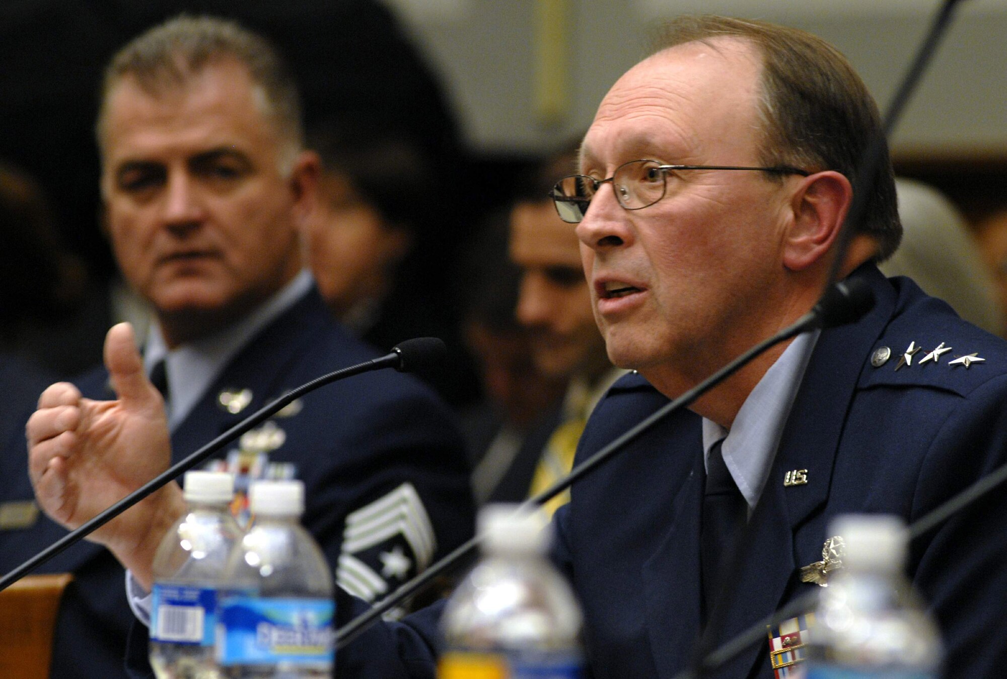 Lt. Gen. Charles E. Stenner Jr., chief of the Air Force Reserve, testifies before the House Armed Services Committee Personnel Subcommittee March 2. The general was one of several senior military officials on Capitol Hill to answer questions about recruiting, retention and end strength for the active duty, Reserve and Air National Guard. (U.S. Air Force photo/Tech. Sgt. Amaani Lyle)
