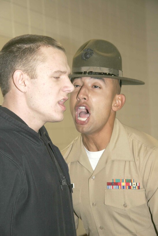 Marine Corps drill instructors visited numerous Iowa,  Nebraska and Illinois locations March 9-13 to join more than 1,000 young men and women who have signed up for the Marine Corps, as well as their families and friends, for dinner, a presentation on recruit training, and an unforgettable 25-minute taste of what these “poolees” can expect at boot camp.