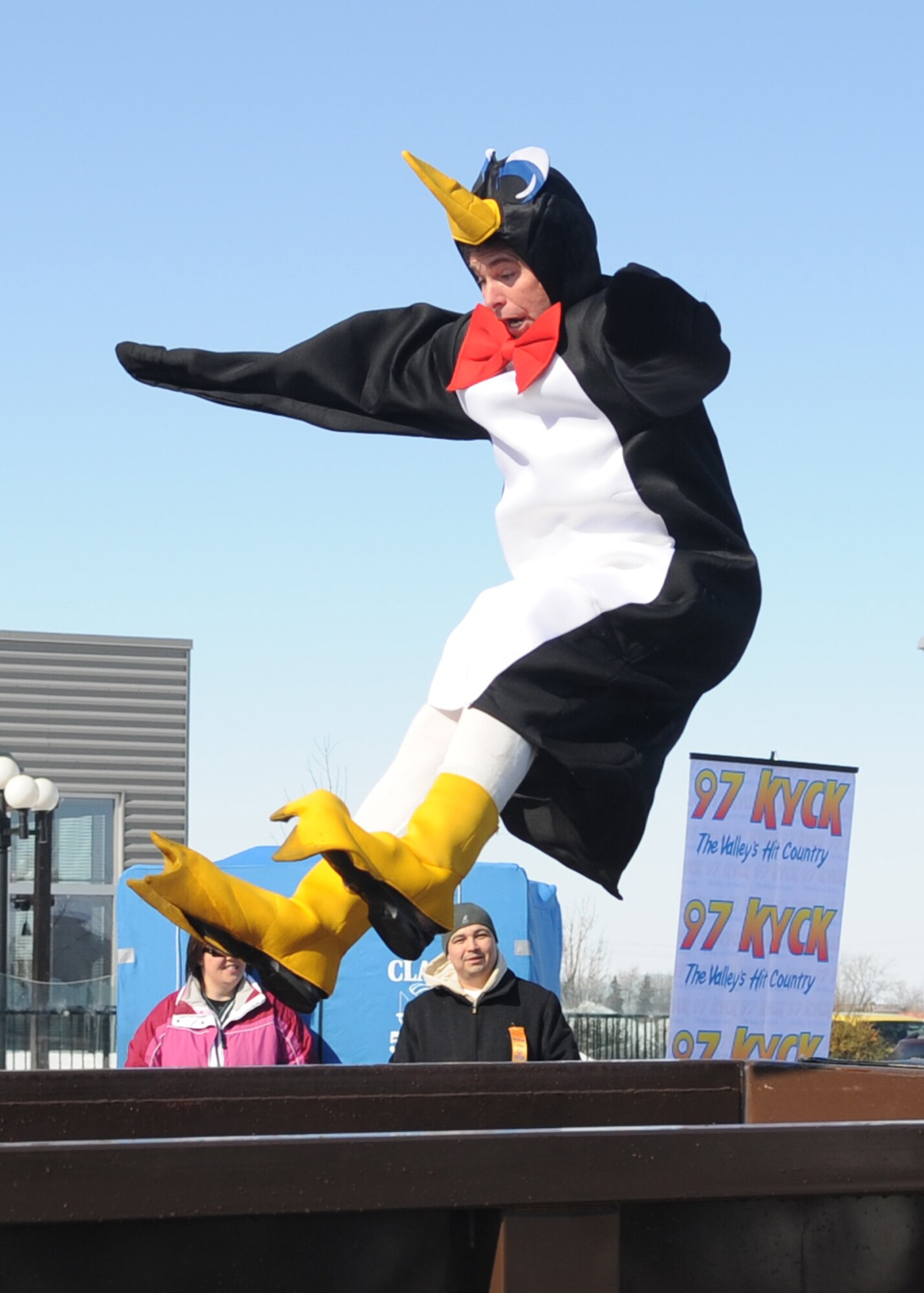 Col. John Michel, 319th Air Refueling Wing commander, takes his first Polar Plunge at Canad Inns in Grand Forks, N.D. The money raised from the plunge helps support the Special Olympics. (USAF Photo/Staff Sgt. Suellyn Nuckolls)