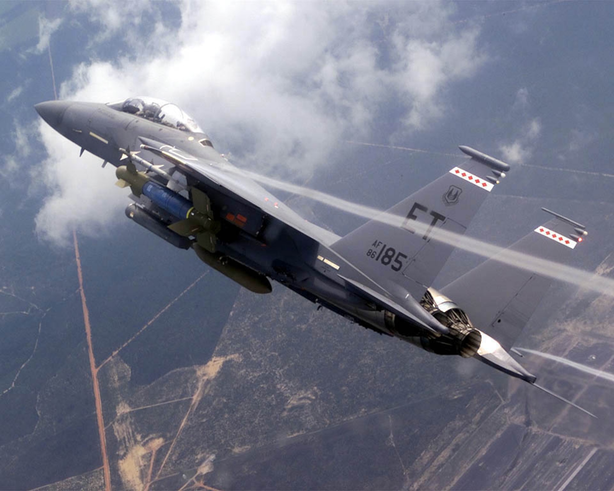 EGLIN AIR FORCE BASE, Fla. - An F-15 from Eglin's 40th Flight Test Squadron flies a test mission. The 40th FLTS pilots fly developmental test missions in F-15s, F-16s, A-10Cs and UH-1 helicopters. (U.S. Air Force photo/40th Flight Test Squadron)