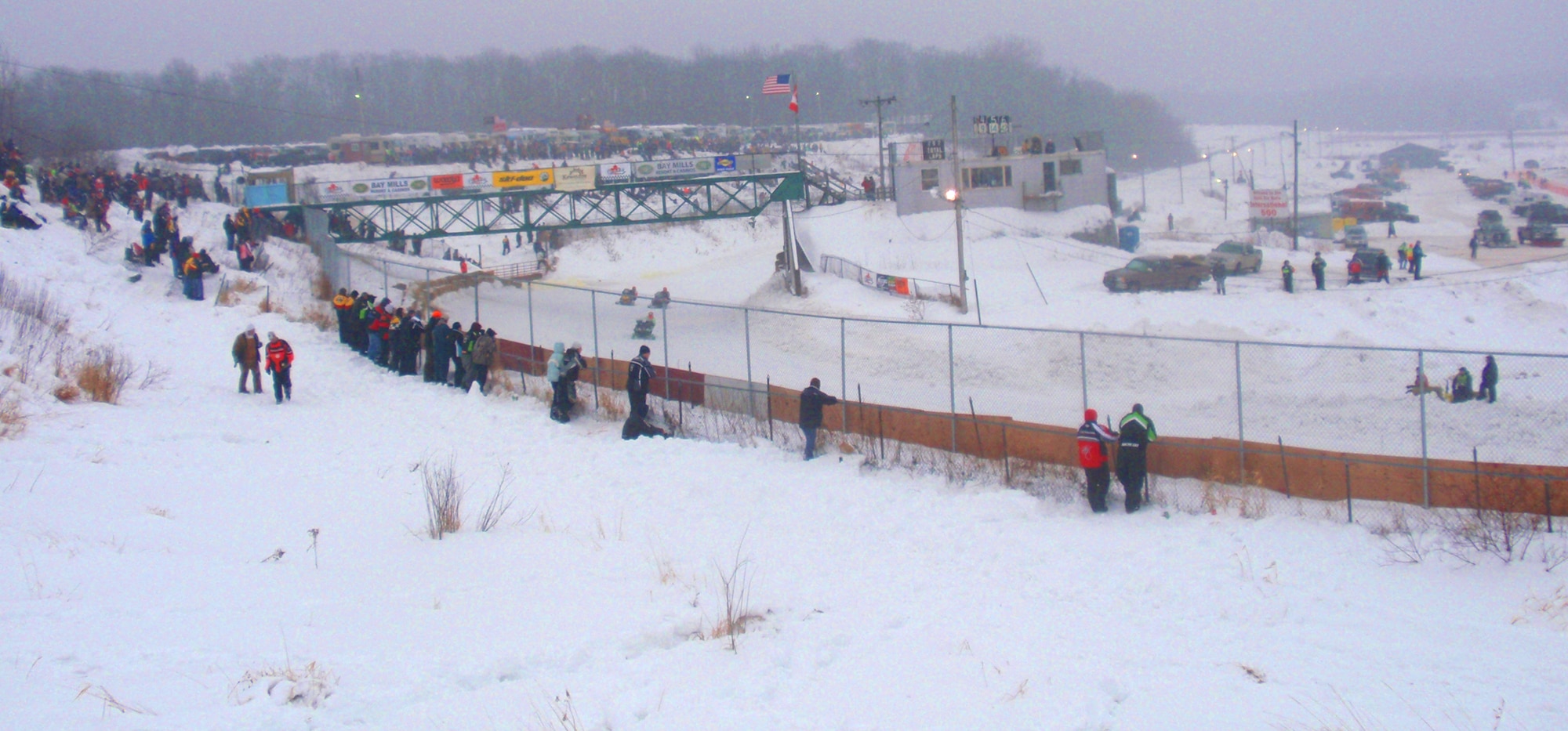 Race fans line the International 500 Snowmobile Race track Feb. 7 in Sault St. Marie, Mich. (Courtesy photo)
