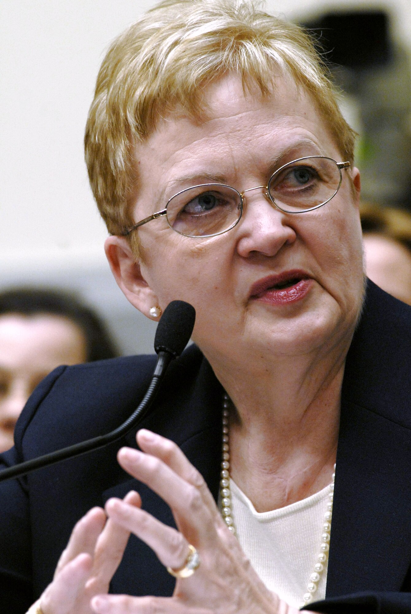 Charlene Bradley answers questions from the House Armed Services Committee Military Personnel Subcommittee March 6 in Washington, D.C. Ms. Bradley serves as the Secretary of the Air Force's policy expert on preventing sexual assault. She and other sister service representatives answered questions from the subcommittee about efforts to combat sexual assault. (U.S. Air Force photo/Staff Sgt. J.G. Buzanowski) 