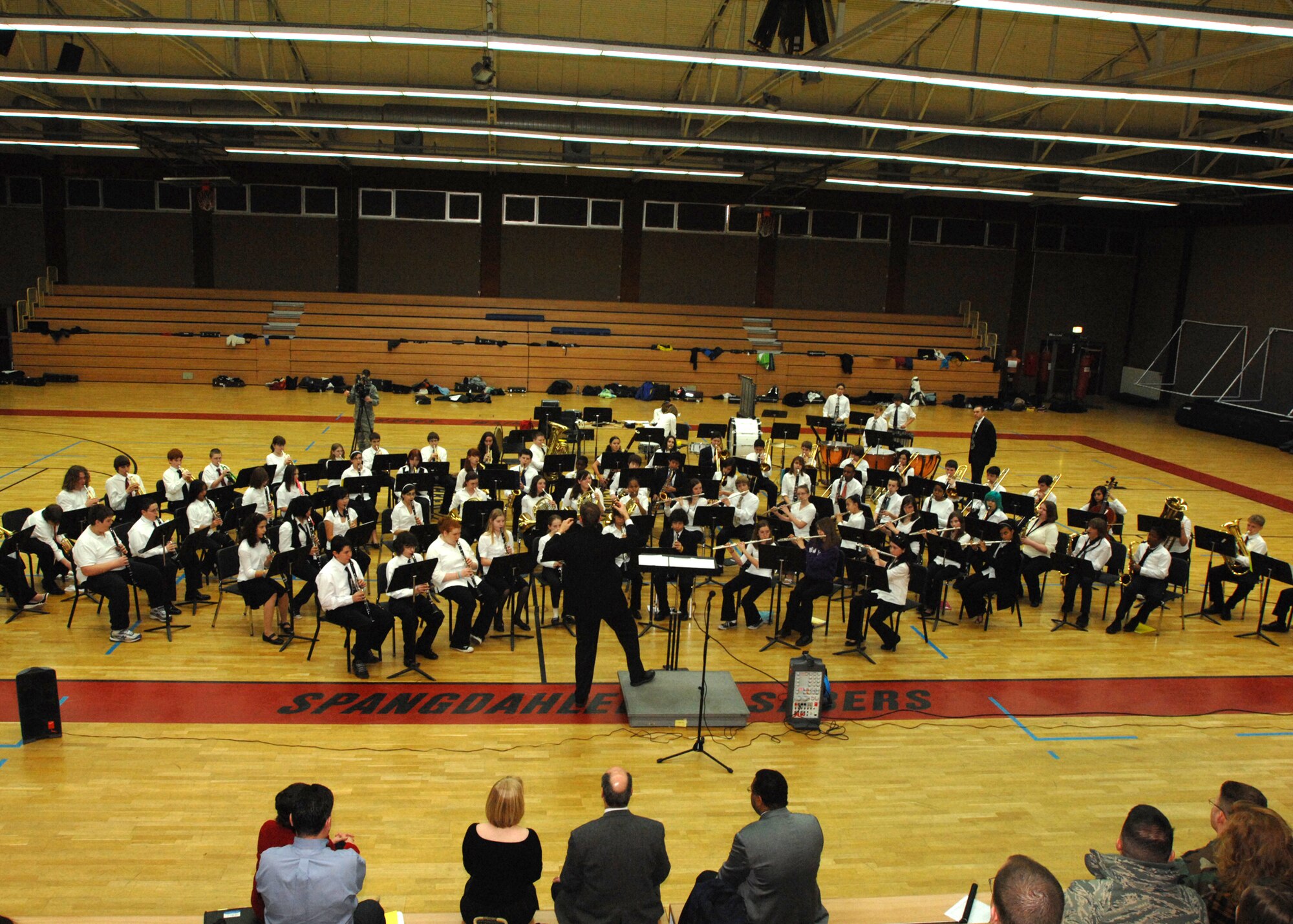 SPANGDAHLEM AIR BASE, Germany -- Members of the Kaiserslautern School District Honor Band perform March 4, 2009 for the Spangdahlem community at the Skelton Memorial Fitness Center. Advanced middle and high school band students from Department of Defense schools only had two joint rehearsals prior to the performance.  (U.S. Air Force photo Senior Airman Jenifer H. Calhoun)