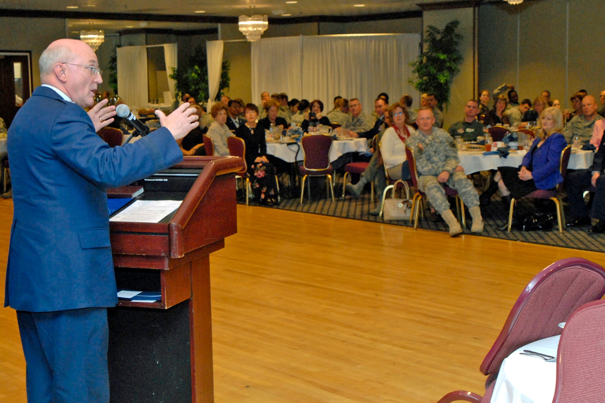 Chaplain, Major General Cecil Richardson, Chief of Chaplains, speaks to about 200 attendees during the National Prayer Luncheon at the The Club, recently. The event which consists of meetings, luncheons, and dinners, has taken place since 1953.  Initially called the Presidential Prayer Breakfast, the name was changed in 1970 to the National Prayer Breakfast.