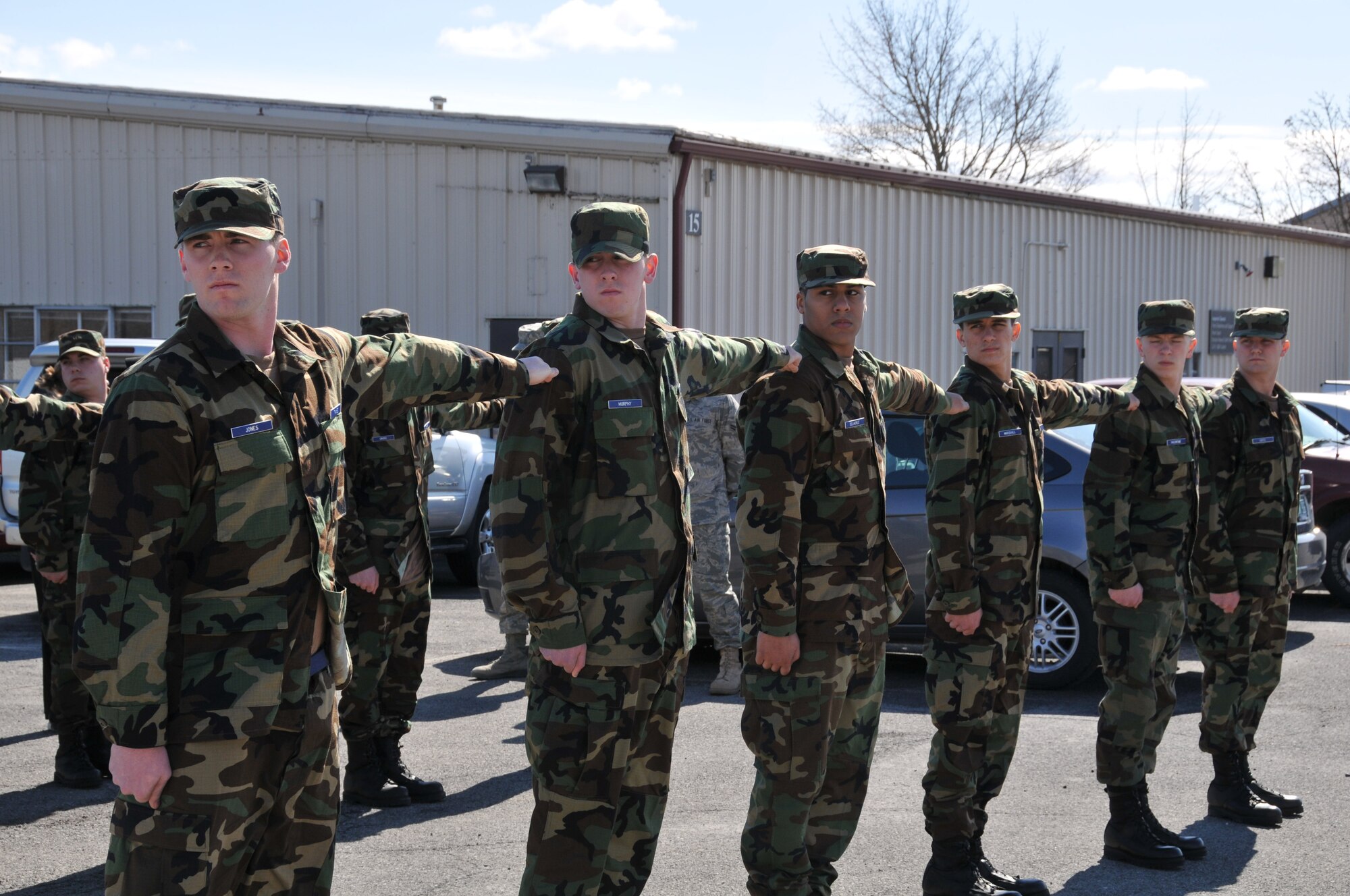 Basic Recruits Attending Training at Stratton prepare for an open ranks inspection by cadre members March 8. The BRATS program has more than 60 members currently. BRATS meet every UTA to prepare for Basic Military Training at Lackland Air Force Base, Texas.
