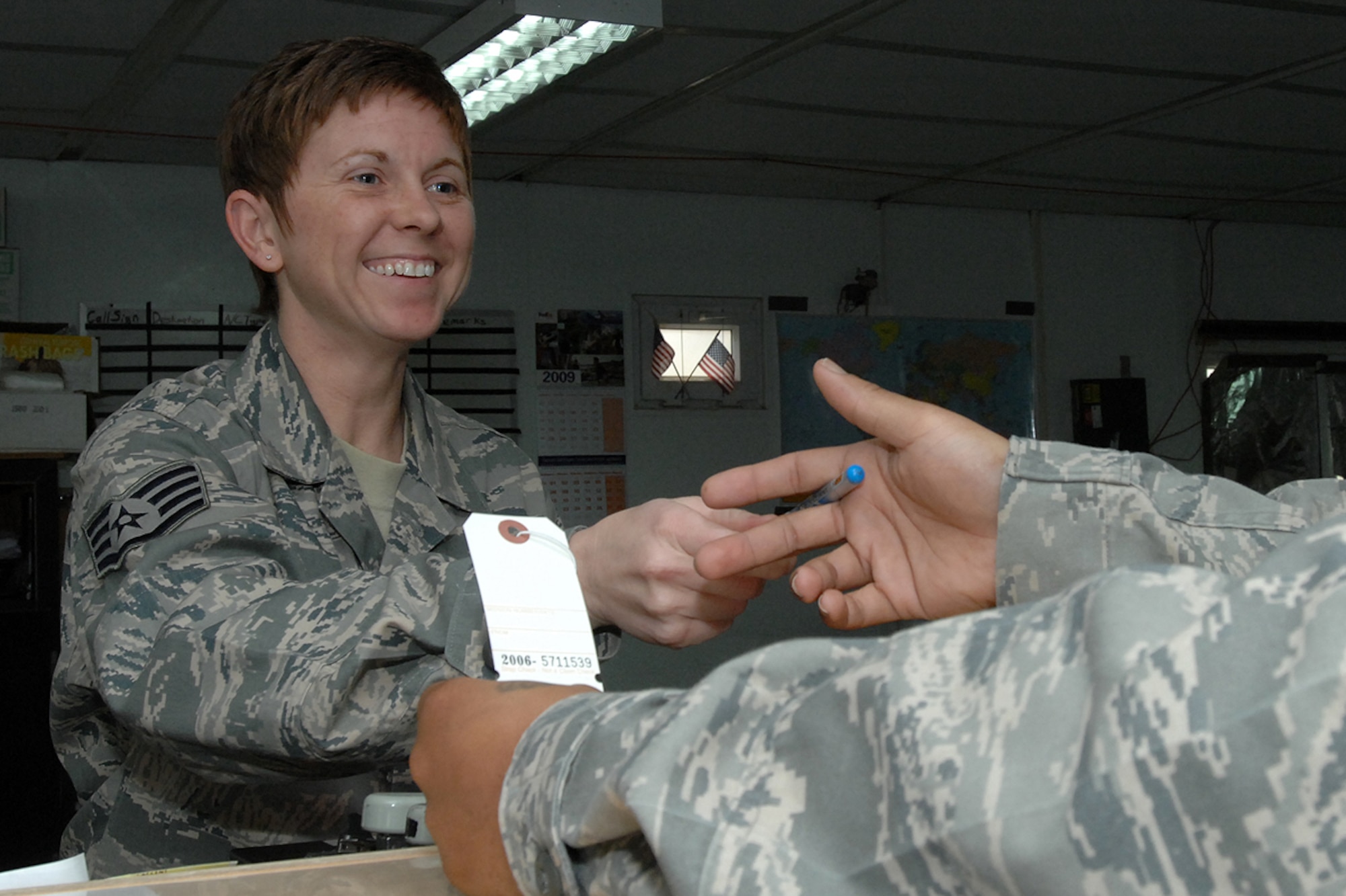 Kirkuk Regional Air Base, Iraq -- Staff Sgt. Shanon Winchester, 506th Expeditionary Logistics Readiness Squadron passenger service representative and Homestead Air Reserve Base reservist, was named the KRAB "Warrior of the Week." (U.S. Air Force photo)