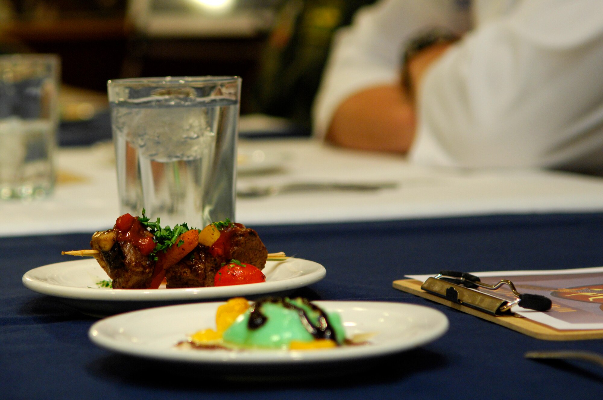 MINOT AIR FORCE BASE, N.D. --  This shish kabob meal was prepared by head Chef Staff Sgt. Cory Upshaw and his team during the 2009 Warrior Chef Challenge here, March 5. This winning meal in the 2009 Warrior Challenge allowed the 5th Bomb Wing to take home the trophy during challenge. The Warrior Chef Challenge is a competition where 2 teams battle head-to-head and see who can prepare the best meal without knowing the actual ingredients. This has been the first year that the 5th Bomb Wing has participated in the challenge. (U.S. Air Force photo by Senior Airman Joe Rivera)