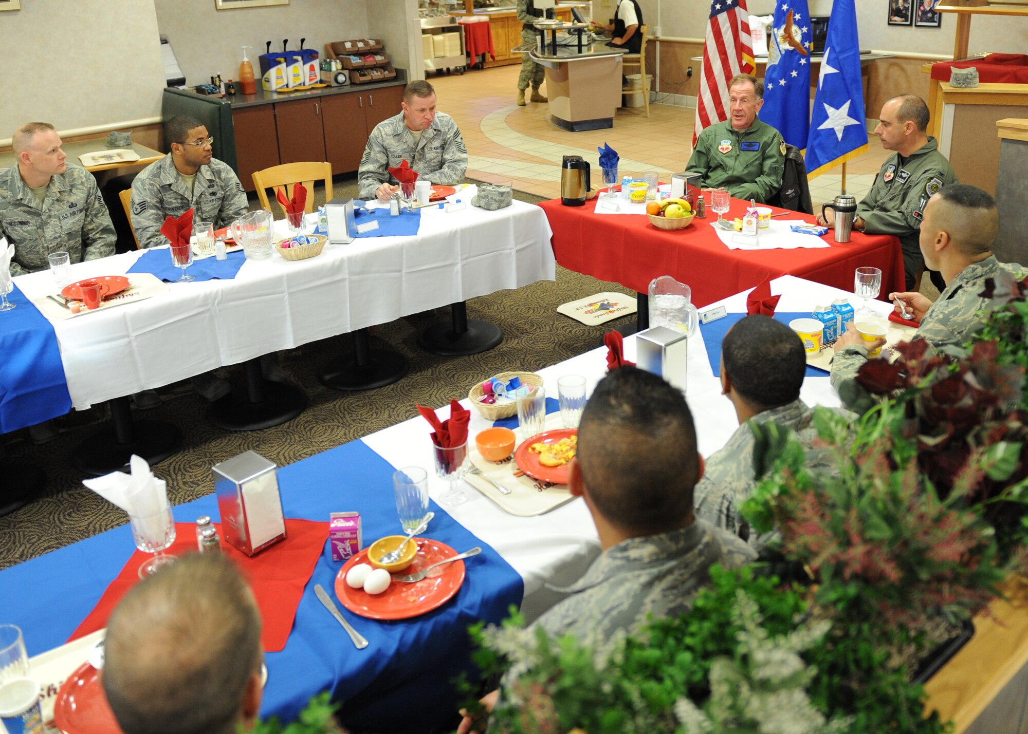 Lt. Gen. Norman R. Seip,12th Air Force commander, speaks with Airmen from the 49th Figher Wing during his visit to Holloman AFB, N.M., March 3. General Seip toured the base and thanked the members of Team Holloman for their hard work. (U.S. Air Force photo/Senior Airman Michael Means)