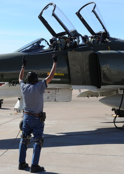 Lt. Gen. Norman R. Seip,12th Air Force commander, prepares for take off in an F-4 Phantom. He flew in a support role for an F-22 mission at Holloman AFB, N.M., March 2. It was the first time General Seip flew an F-4 in 26 years. (U.S. Air Force photo/Senior Airman Michael Means)