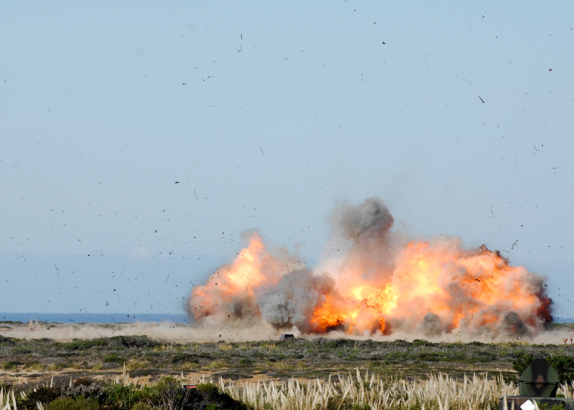 VANDENBERG AIR FORCE BASE, Calif.- 30th Civil Engineer Squadron Explosive Ordnance Disposal technicians detonate a bus during a training class held by the FBI March 10 here.  The class hosted a number of actors studying techniques used by the FBI and EOD for use in future roles in an upcoming television show.  (U.S. Air Force photo/Airman 1st Class Heather Shaw)