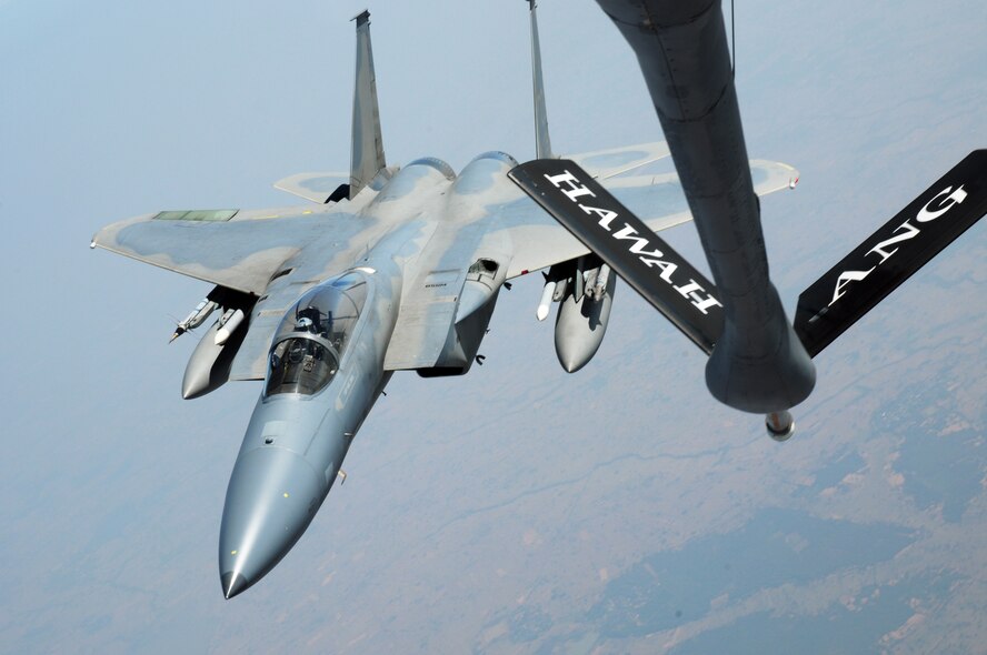 A U.S. Air Force F-16 from Kadena Air Base, Japan, is refueled by an Air National Guard KC-135 Tanker from Hickam Air Force Base, HI, as part of the refueling phase of the Cope Tiger 2009 exercise at Korat Royal Thai Air Force Base, Thailand on March 12. Cope Tiger is an annual exercise held in Thailand to improve combat readiness and combined and joint interoperability of U.S., Thai and Singaporean forces while enhancing regional security and providing humanitarian support.(U.S. Air Force Photo/Staff Sgt. Angelique Perez) 