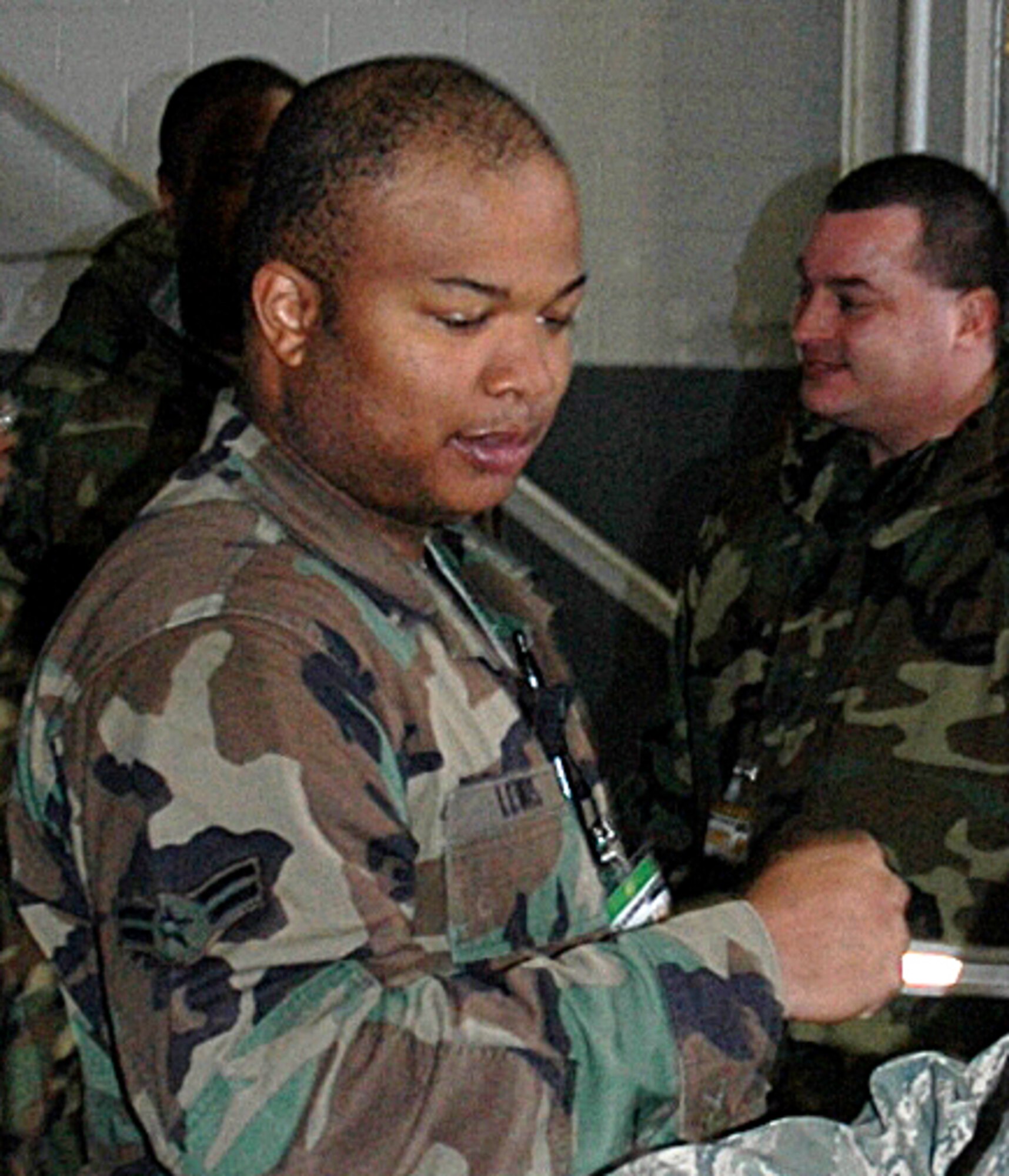Airman 1st Class Eukenya Lewis, a reservist with the 38th Aerial Port Squadron, stood as an alternate for his team at the first 22nd Air Force Aerial Port ROUNDUP March 13-15 at Dobbins Air Reserve Base, Ga. Airman Lewis is also a squad corporal at The Citadel in South Carolina. (U.S. Air Force photo/Capt. Bryan Lewis)