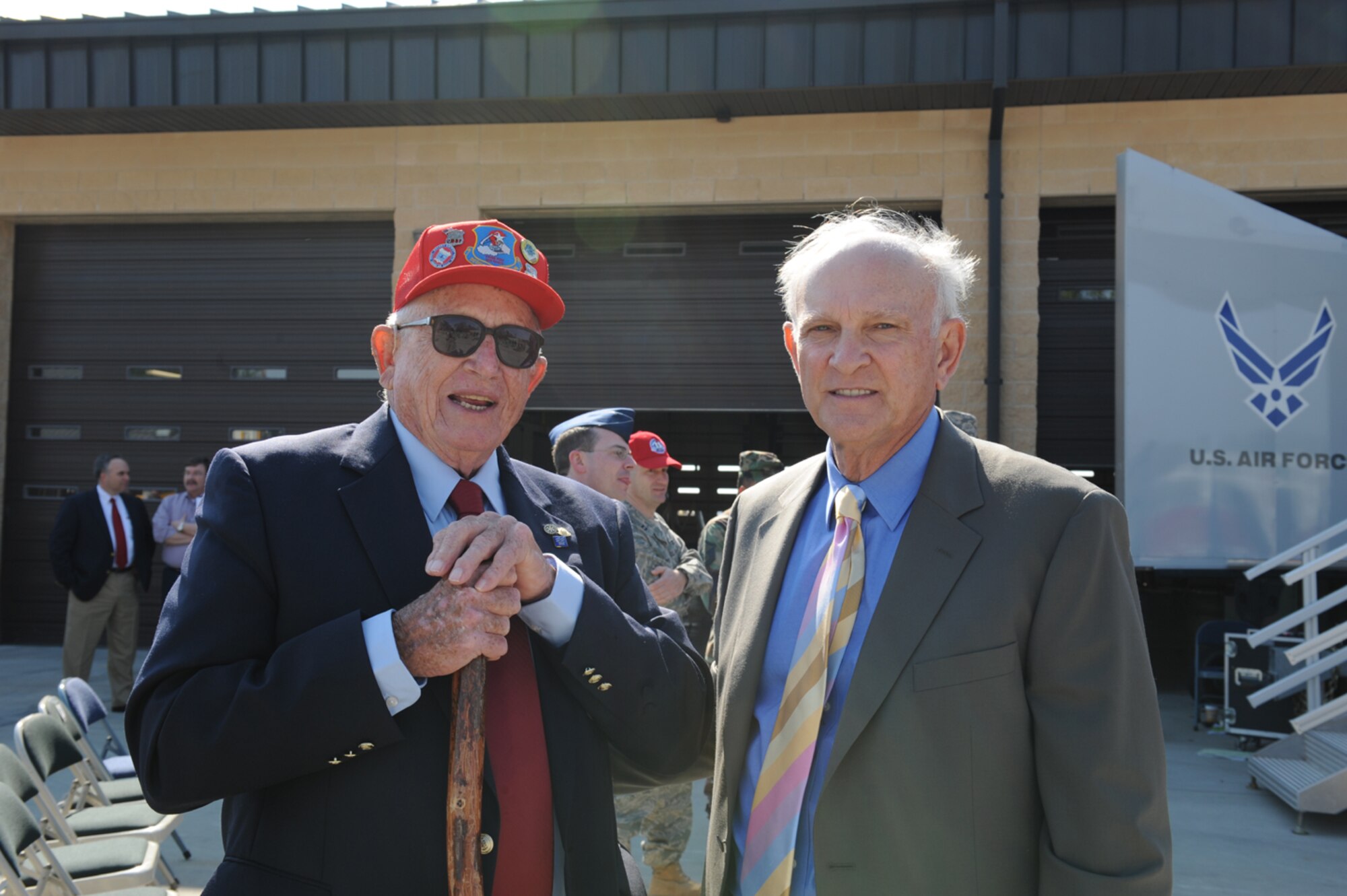 SEYMOUR JOHNSON AIR FORCE BASE, N.C. -- Admiral Paul Kayye (left), the president-elect for the Reserve Officer Association and Brig. Gen. (ret.) William Meredith, a RED HORSE advocate, attended the activation ceremony of the 567th RED HORSE Squadron here in early March. Admiral Kayye was also on-hand to speak about the ROA at a 916th Air Refueling Wing officer's call.