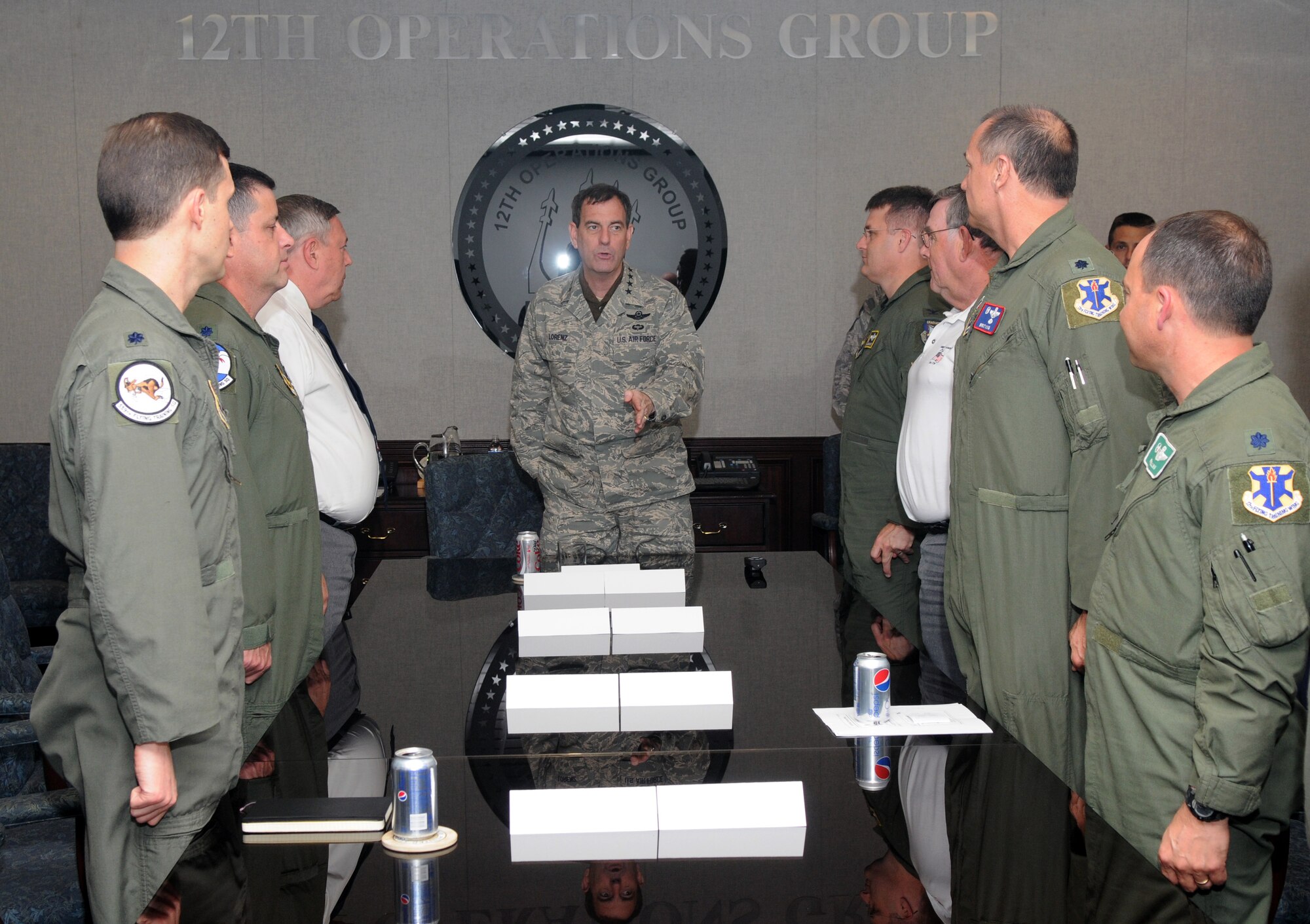 Gen. Stephen Lorenz, Air Education and Training Command commander, speaks with 12th Operations Group leaders during his visit last week. General Lorenz visited the wing March 12-13 to learn about the mission and people who both work for and support the needs of the major command. (U.S. Air Force photo by Joel Martinez)
