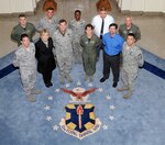 Air Education and Training Command and 12th Flying Training Wing leadership: Chief Master Sgt. Rob Tappana (front row, from left), AETC command chief master sergeant; Leslie and Gen. Stephen Lorenz, AETC commander; Col. Jacqueline Van Ovost, 12th Flying Training Wing commander; and husband Alan Frosch; Chief Master Sgt. Max Grindstaff, 12th FTW command chief master sergeant; Col. Ron Buckley (back row, from left), 12th Operations Group commander; Col. Alan Lake, 12th Mission Support Group commander; Col. Soledad Lindo-Moon, 12th Medical Group commander; Ron Patterson, 12th Maintenance Directorate director; and Lt. Col. James Stewart, 12th FTW director of staff. General Lorenz visited the wing March 12-13 to learn about the mission and people who both work for and support the needs of the major command. (U.S. Air Force photo by Joel Martinez)