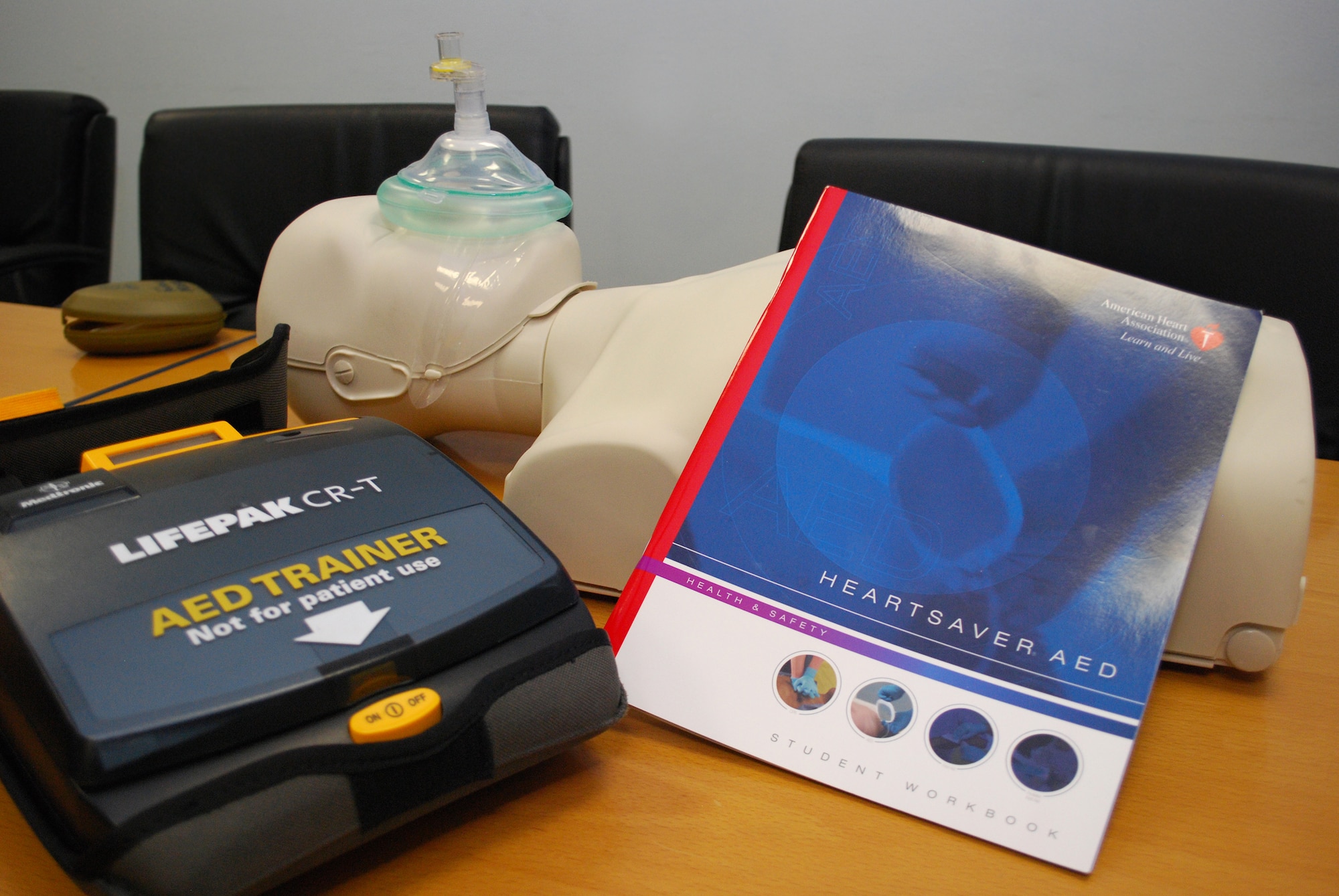 The Heartsaver AED course teaches Airmen and civilians proper CPR techniques in a simple three-hour course. Upon completion of the course, The student completes a CPR Skills Test with an American Heart Association Instructor. Upon successful completion of the CPR Skills Test, students receive an American Health Association Heartsaver AED Course Completion Card valid for two years. (U.S. Air Force photo/Staff Sgt. Justin Weaver)