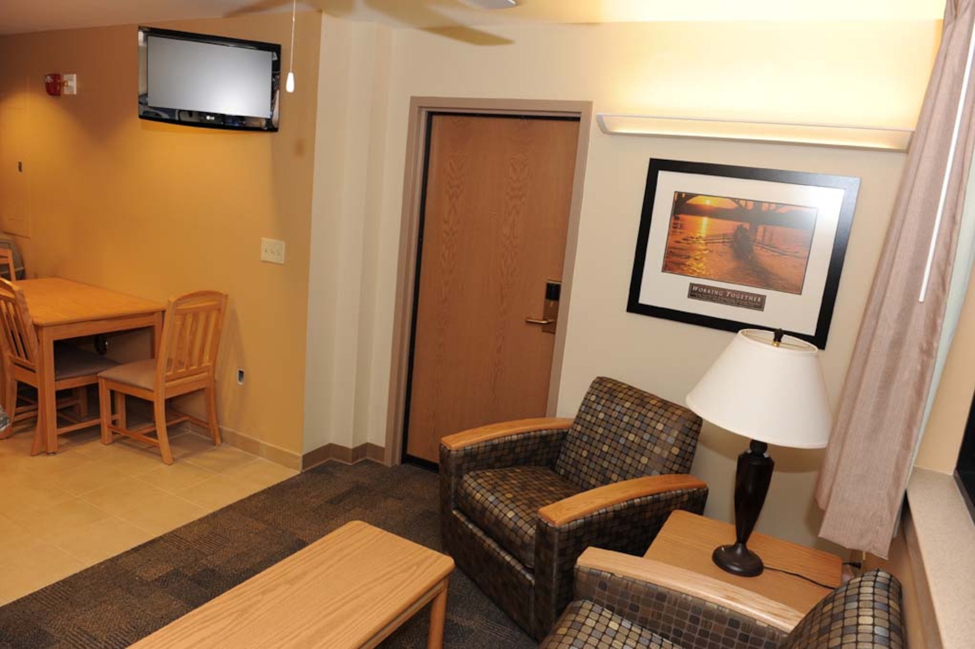 SHAW AIR FORCE BASE, S.C. -- The common area of the suites consist of a living room, full kitchen, washer and dryer and a flat screen TV with free cable. Each Airman has his or her own bedroom with a private bathroom and walk-in closet. The new dorm officially opened March 13 during a ribbon cutting ceremony and has room for 144 occupants. (U.S. Air Force photo/Senior Airman Matthew Davis)