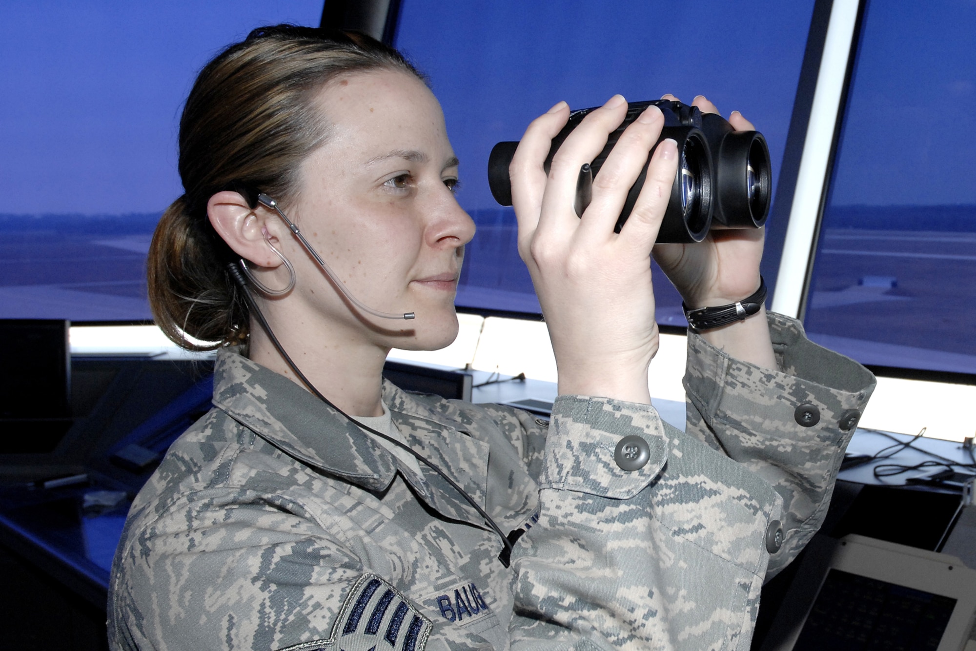 Staff. Sgt Erin Baugh, an air traffic controller with the 88th Operations Support Squadron at Wright-Patterson Air Force Base, Ohio, was named Air Force Materiel Command Air Traffic Control Watch Supervisor of the Year for 2008. Segeant Baugh, originally from Zelienople, Pa., recently returned from a six-month deployment to Iraq where she worked air traffic at Baghdad International Airport. She's been serving in the Air Force for eight years. (U.S. Air Force photo/William Pugh)