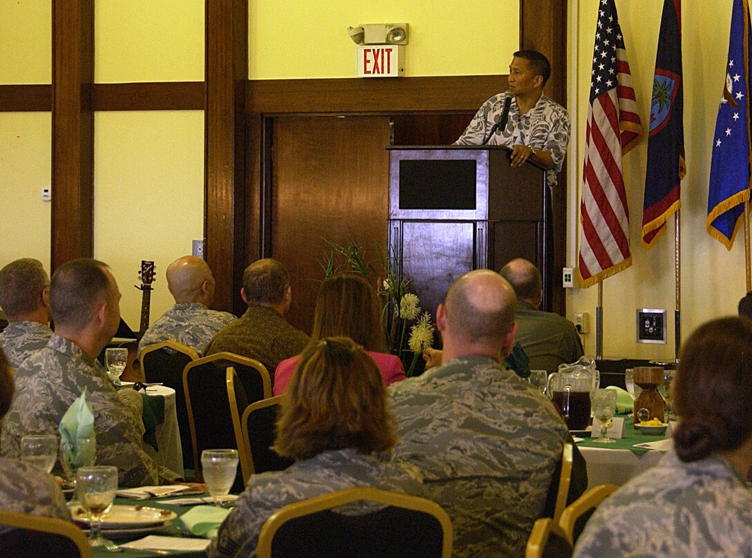 ANDERSEN AIR FORCE BASE, Guam -- Lt. Gov. Michael Cruz, M.D., speaks to Team Andersen members at the Andersen 2009 National Prayer Luncheon at the Palm Tree Golf Course Conference room here from 11 a.m. to 12:30 p.m. March 19. Governor Cruz shared an experience with a past patient and how it impacted his view of prayer. (U.S. Air Force photo by Airman Carissa Wolff)                            