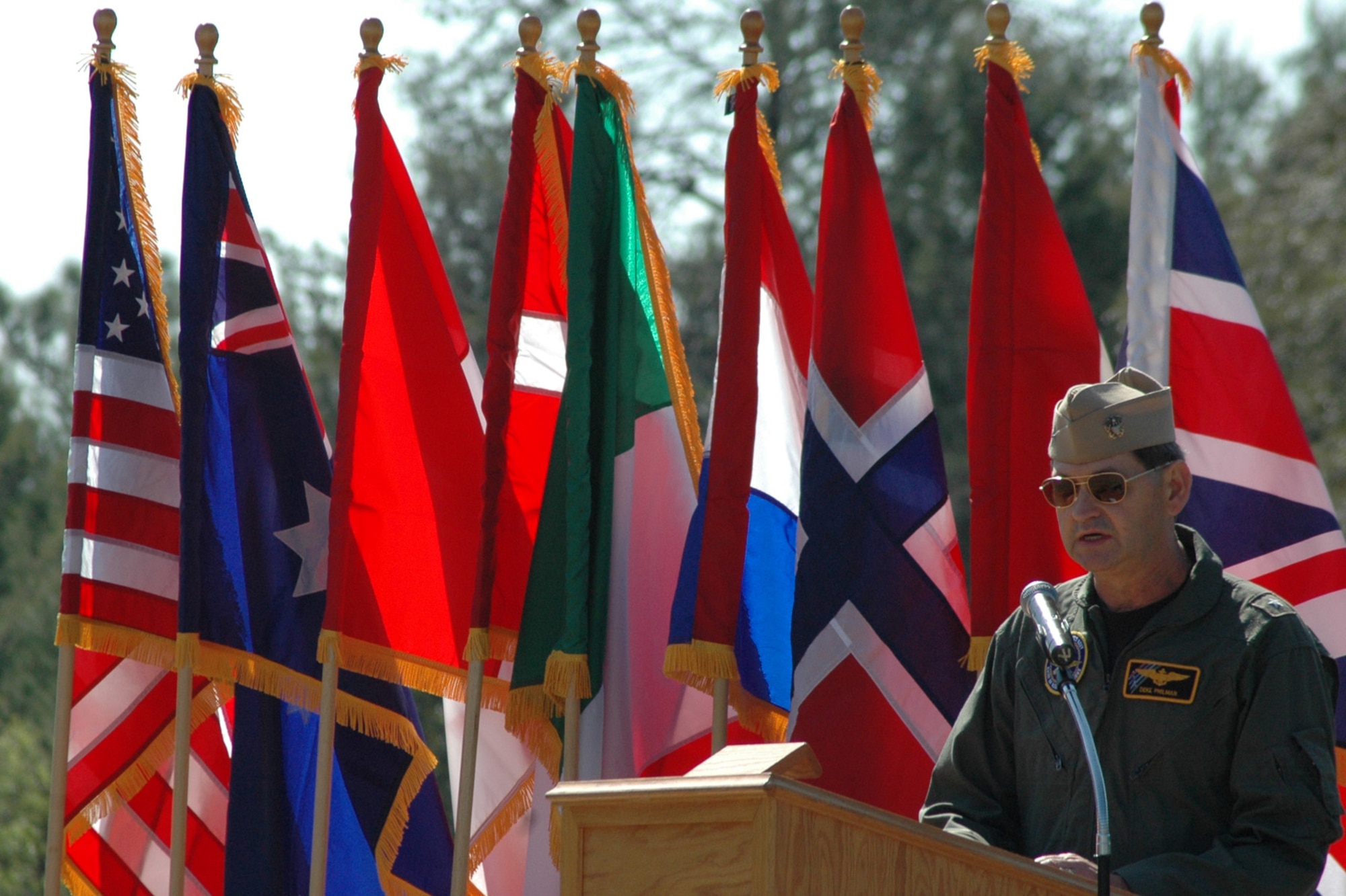 EGLIN AIR FORCE BASE, Fla. --Rear Admiral David Philman speaks at agroundbreaking ceremony, marking the beginning of construction of the F-35 Lightning II Joint Strike Fighter training facility began after a  March 20, here. (U.S. Air Force photo/ Airman Anthony Jennings)