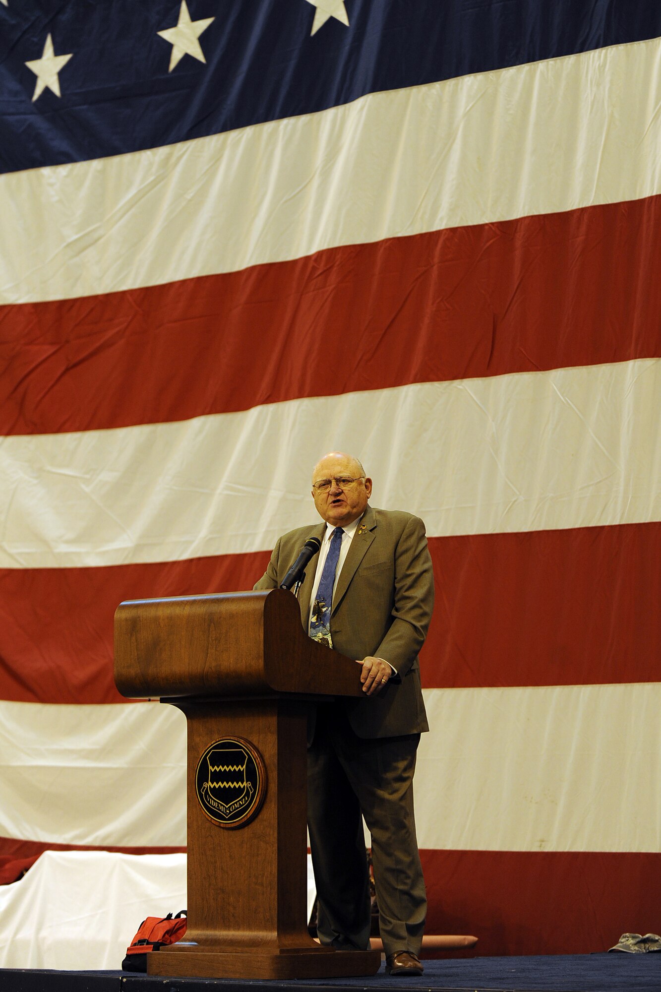 OFFUTT AIR FORCE BASE, Neb. -- Retired Col. Albert T. "Tom" Vitamvas, Jr., speaks at the 2009 Maintenance Professional of the Year awards luncheon held in Dock One of the Bennie Davies Maintenance Facility, Mar 13. Vitamvas, a Nebraska native, was the last Director of Aircraft Maintenance at the Strategic Air Command.

U.S. Air Force Photo by Josh Plueger
