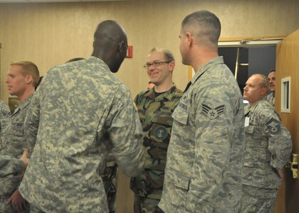 Major General Abraham J. Turner, and Command Chief Master Sgt. Thomas S. Narofsky, recognize U.S. Strategic Commands March promotees Friday.<br /><br />The promotees for March are:<br /><br />Col. Ronald Grove<br />Maj John Weaver<br />Master Sgt. Herminio Garcia<br />Technical Sgt. Regis Vega<br />Technical Sgt. April Dobson<br />Staff Sgt. Gerald Bonifacio<br />Staff Sgt. Joshua Van Johnson<br />Senior Airman Amber Zulueta<br />Senior Airman Evan Phinney<br />Senior Airman Matthew Hogan<br />Senior Airman Kalem Matthews<br />Senior Airman Kevin Flanagan<br />Senior Airman Jeremiah Hayes<br />Senior Airman Leslie Musil<br />Senior Airman John Simon