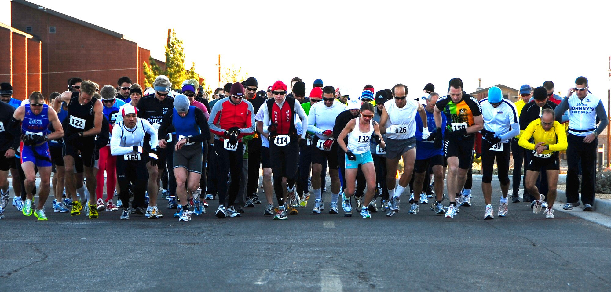 Team Holloman members join together with local participants during the Sports and Fitness Center's Raptor Duathlon March 15. Participants ran three miles and then rode their bikes for seven miles. (U.S. Air Force Photo/TSgt Chris Flahive)