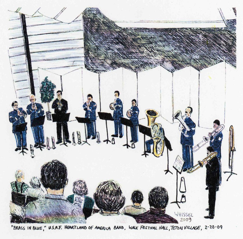 The is a sketch of Brass in Blue at the Grand Tetons Music Festival done by Mr. Fred Whissel.