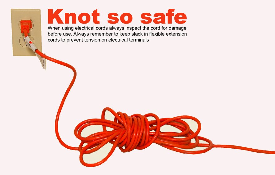 MOODY AIR FORCE BASE, Ga. -- Members of the 23rd Wing are reminded to practice safety while at home and when in the work place. Always check over extension cords for damage before each use. (U.S. Air Force photo illustration by Senior Airman Gina Chiaverotti)

