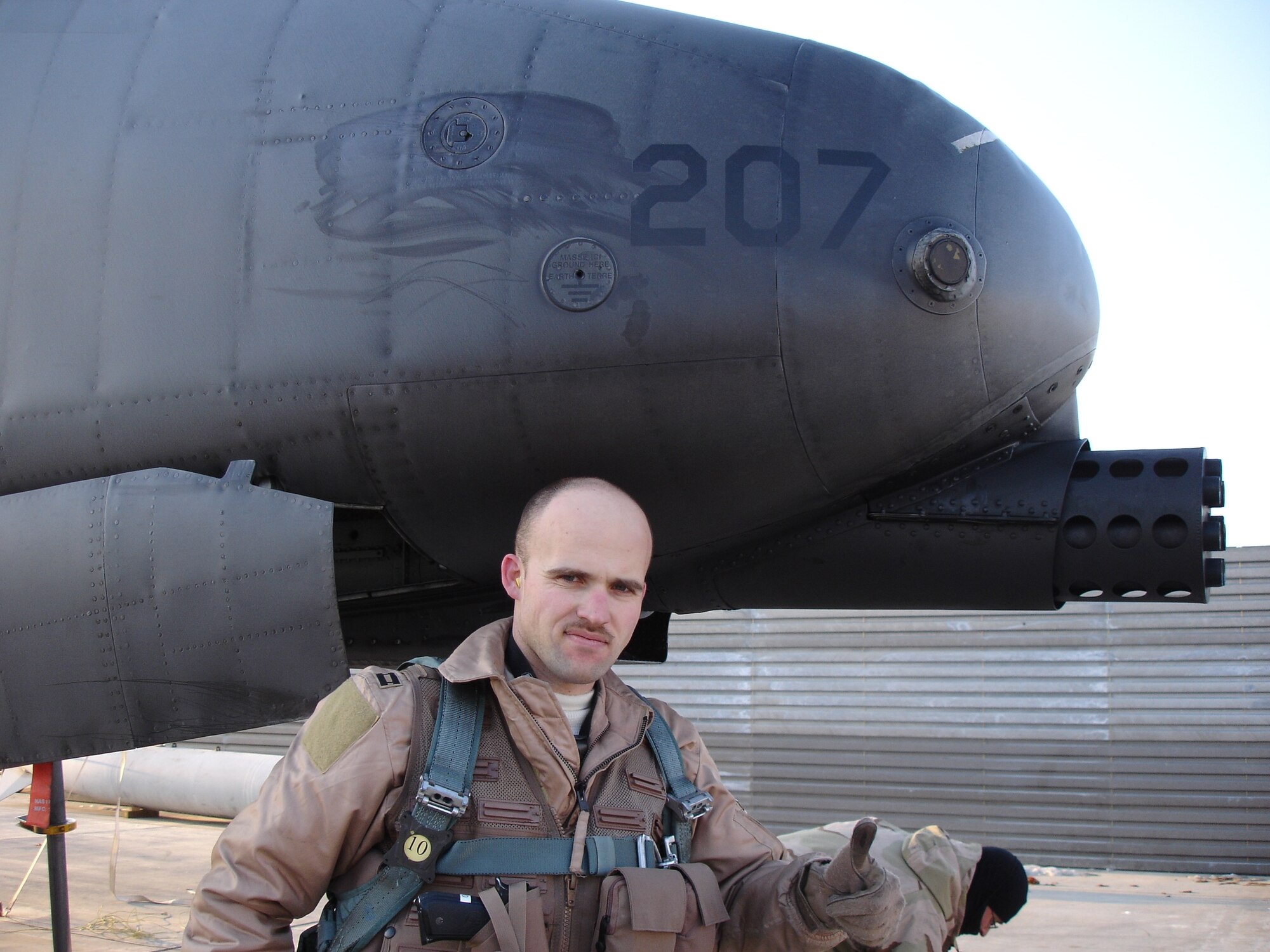 BAGRAM AIR BASE, Afghanistan -- Capt. Travis Burton, 81st Fighter Squadron, poses for a photo after he distinguished himself through heroic actions while serving as A-10 flight lead at Bagram Air Base. For his actions, Captain Burton earned the 2009 Colonel James Jabara Award for Airmanship. (U.S. Air Force photo by Tech. Sgt. Mark Natividad)