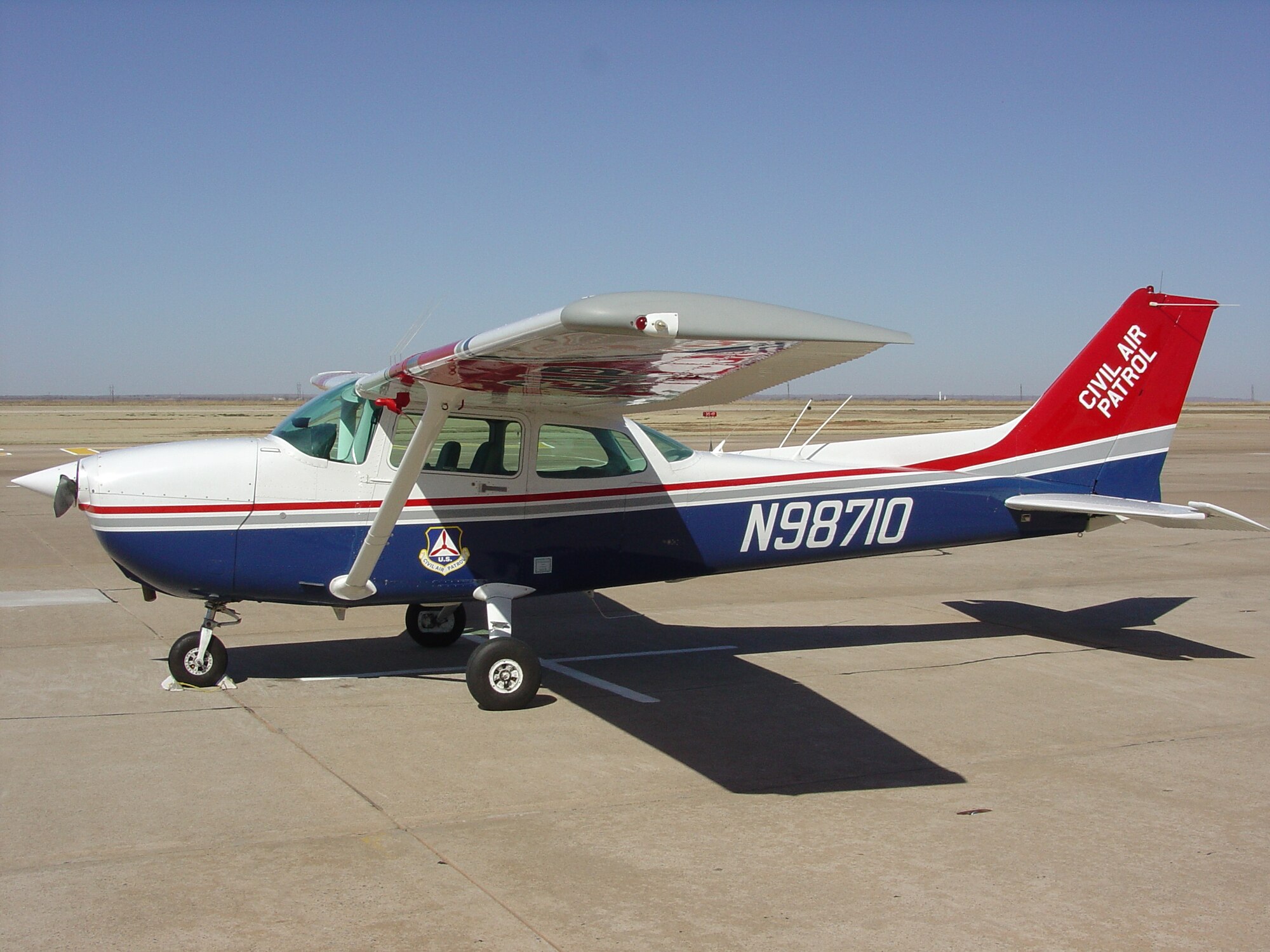 ALTUS AIR FORCE BASE, Okla. -- A Civil Air Patrol aircraft sits next to the runway at the regional airport just north of Altus. The aircraft is used for search and rescue, emergency response and other Civil Air Patrol missions. (U.S. Air Force photo/Kevin T. Chandler)