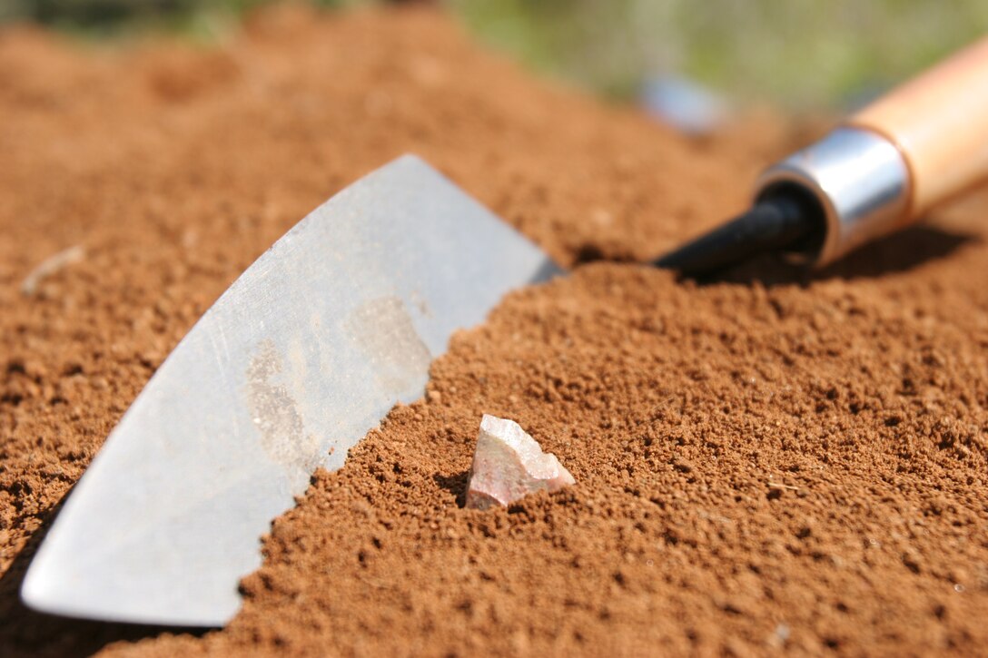Base Archeoligists dig up a mineral called Piedra De Lumbre, or stone of light, seen above. This type of stone was a trade item primarily used for arrow heads and spear points making it::r::::n::extremely valuable to past civilizations that settled on Pendleton. This rare find is just one of the several prehistoric artifacts archeologists are finding on base.