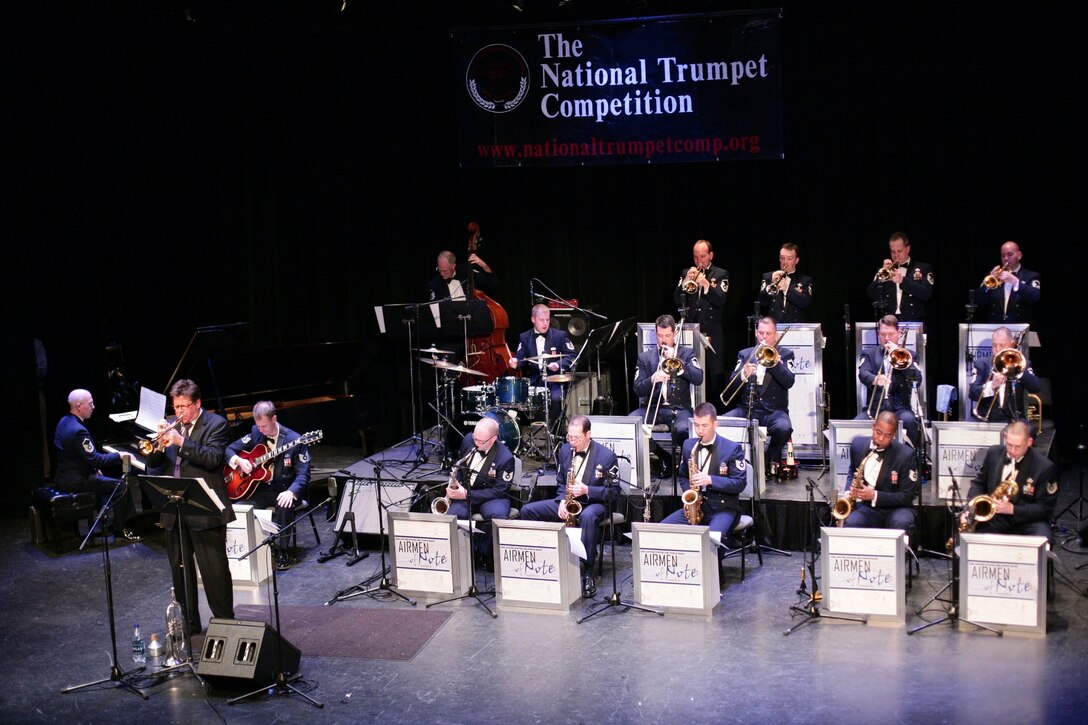 Wayne Bergeron performs with the Airmen of Note at the National Trumpet Competition, Harris Theater, George Mason University on March 13, 2009. (Mark Wood photo)