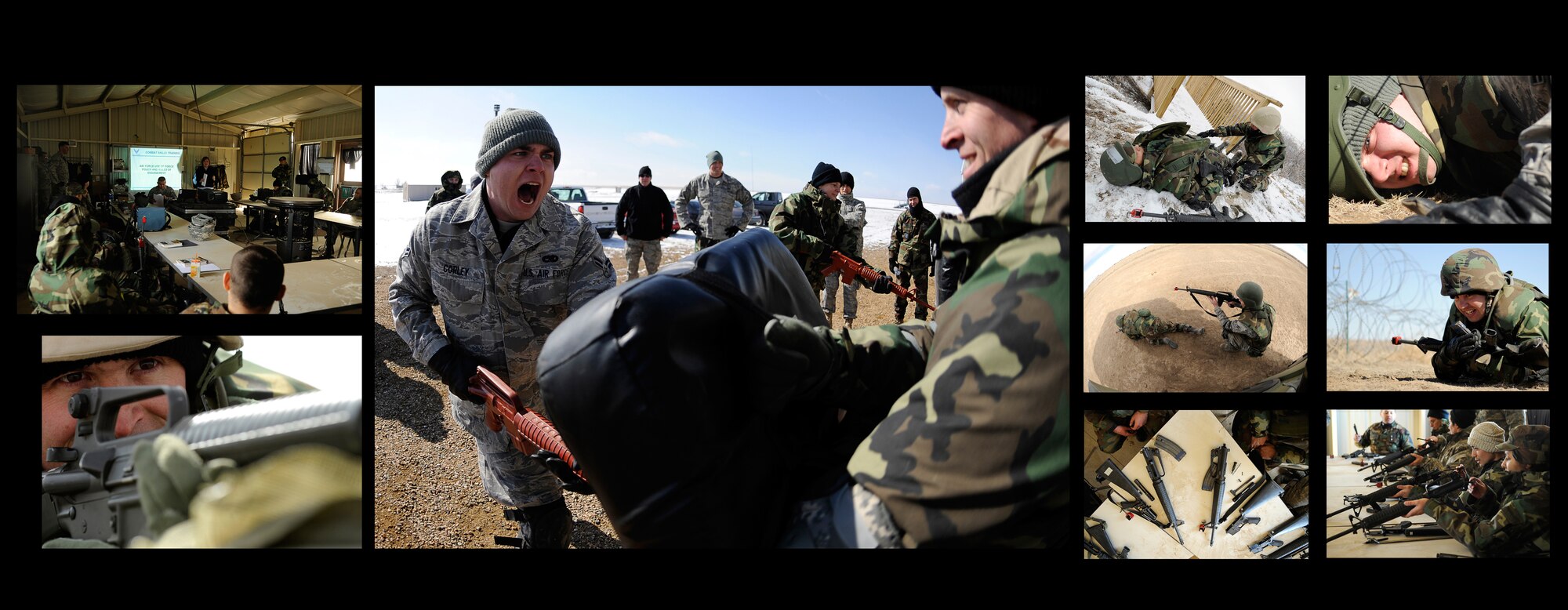BUCKLEY AIR FORCE BASE, Colo. -- Airmen here take part in a three-day Deployment Ready Expeditionary Skills Training, March 9 - 11, that prepares them for contingency operations. Airmen learn basic infantry movement, rifle fighting, and base defense. DREST is conducted monthly at Camp Rattle Snake near Lake Williams. (U.S. Air Force photos by Tech. Sgt. Jeromy Cross)




