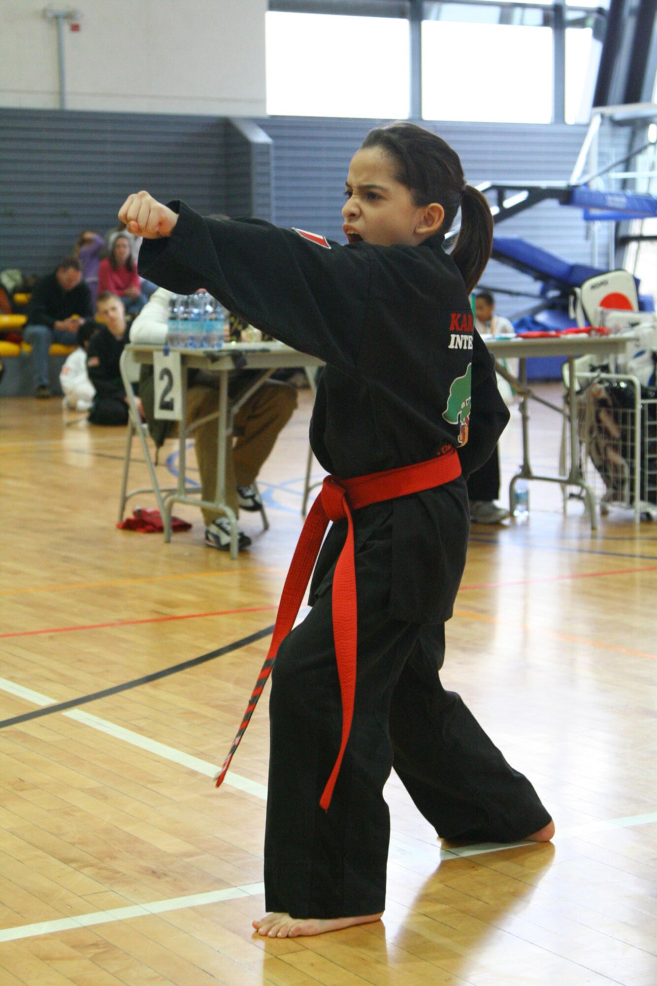 Abigail Garza competes in the 9th Annual United States Air Force in Europe Martial Arts Tournament at Ramstein Air Base, Germany. The Aviano team took home 19 trophies and an overall first place in the competition. (U.S. Air Force photo/Damon Whitney)